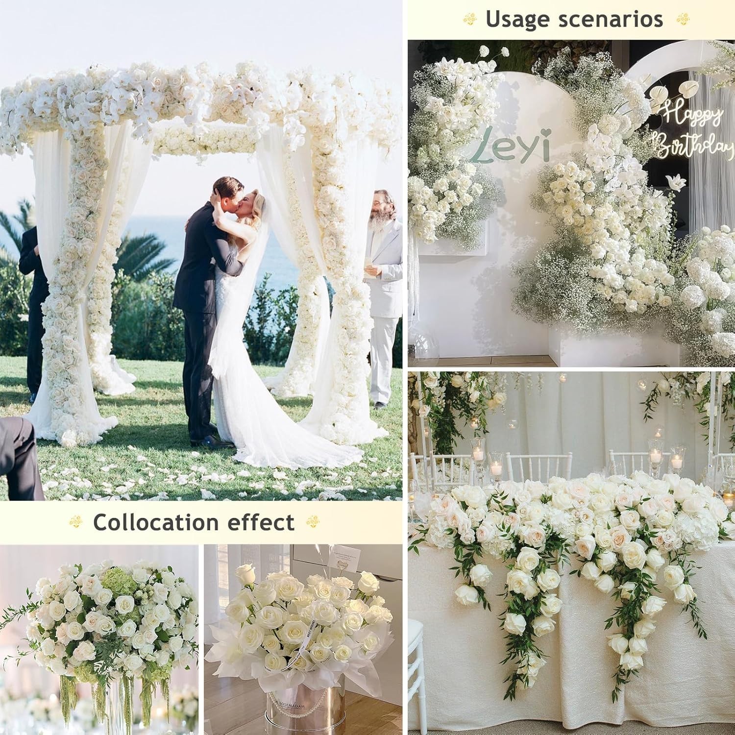 20pcs Fake Roses, 4in Big Velvet Flower Head White Roses Artificial Flowers w…