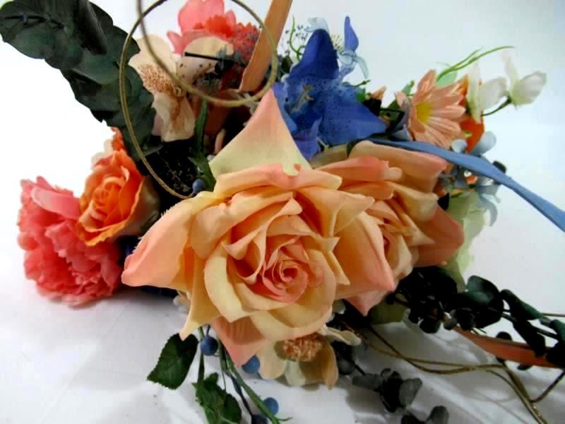 Pink Blue Greenery Artificial Flower Arrangement Centerpiece Decor Roses