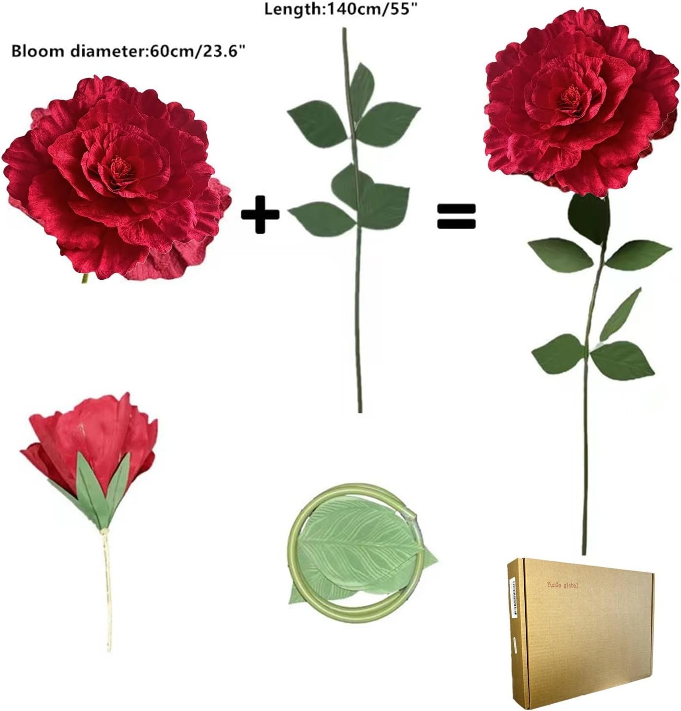 150cm/60 Inch Giant Red Rose Huge Artificial Flowers Jumbo Props Wedding Decor