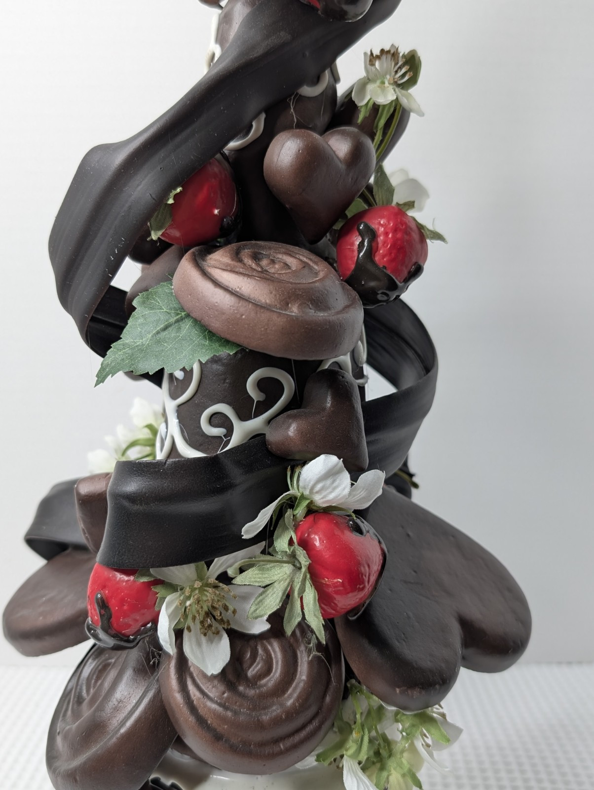 Vintage Chocolate Tree Plant Floral Christmas Holiday Faux Hearts Strawberries