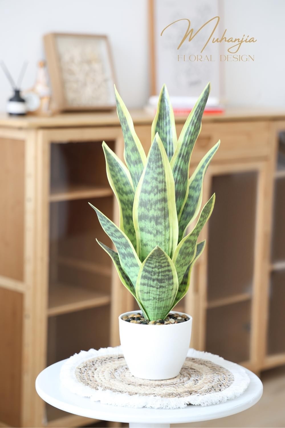 18.5″ Artificial Snake Plant Potted,Fake Sansevieria Floor Plant Real Looking…