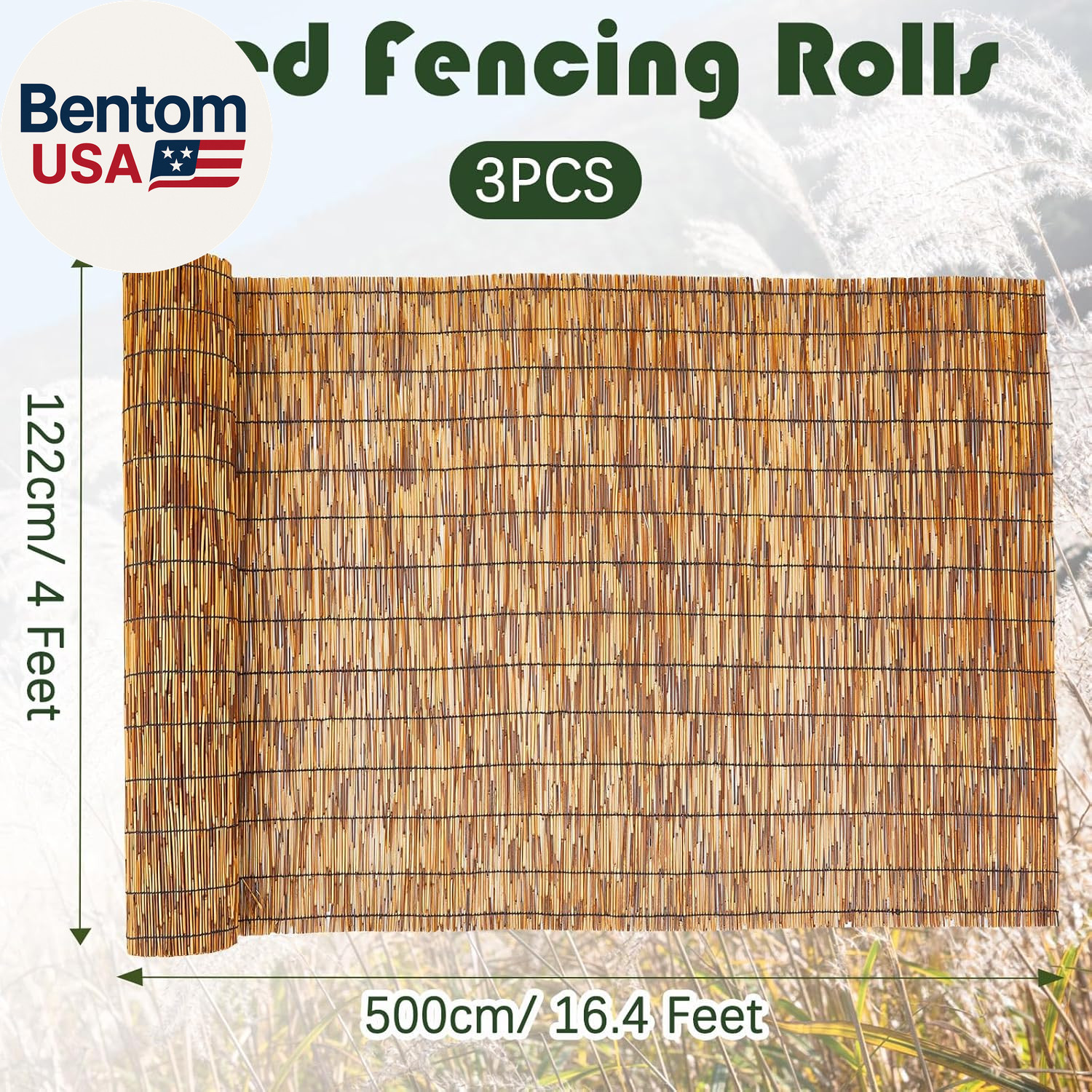 3 Pcs 4 X 16.4 Ft Reed Fence Roll, 85% Shade Bamboo Privacy Screen, Natural Deco