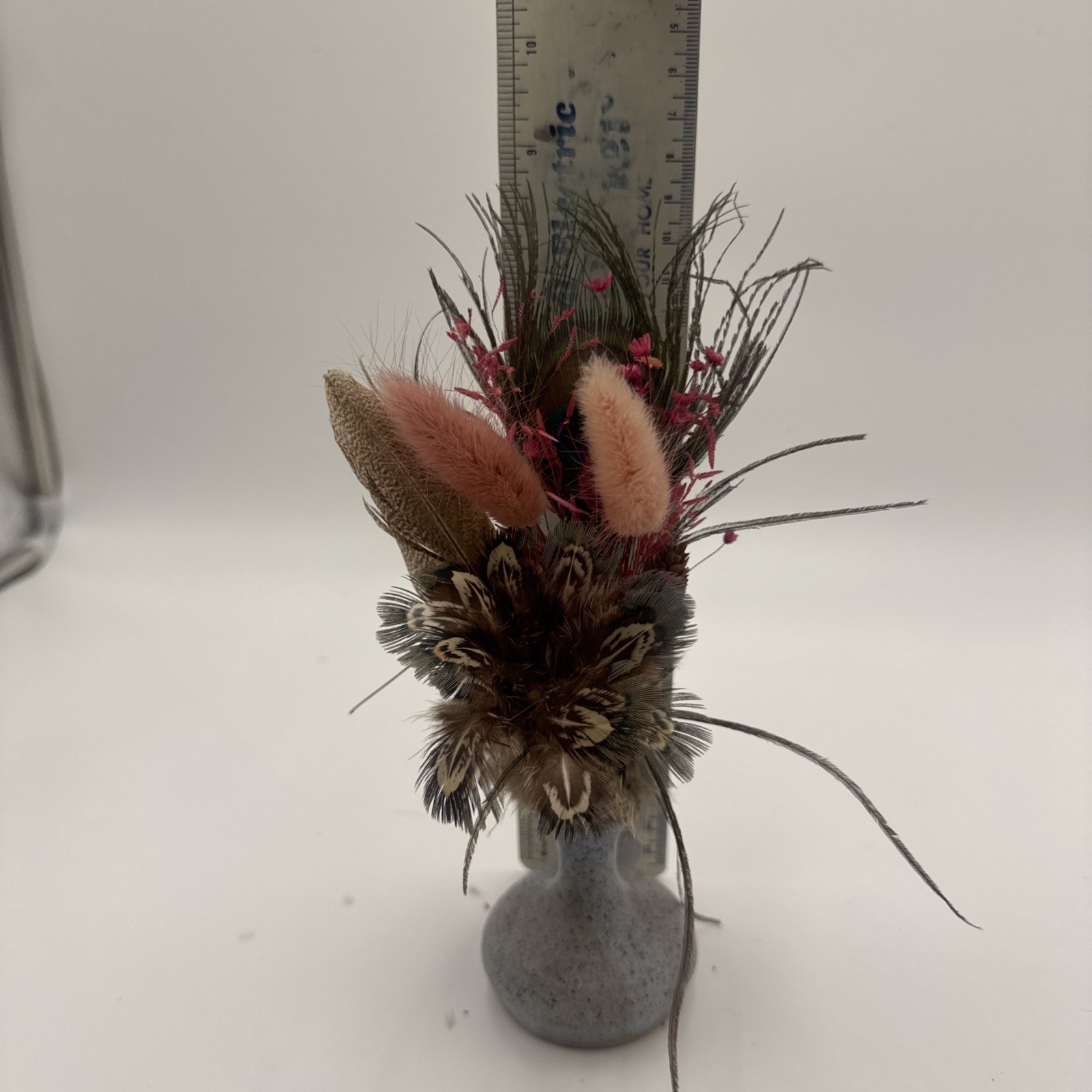 Boho Dried Floral Arrangement with Peacock Feathers & Vase Plush Bird feathers