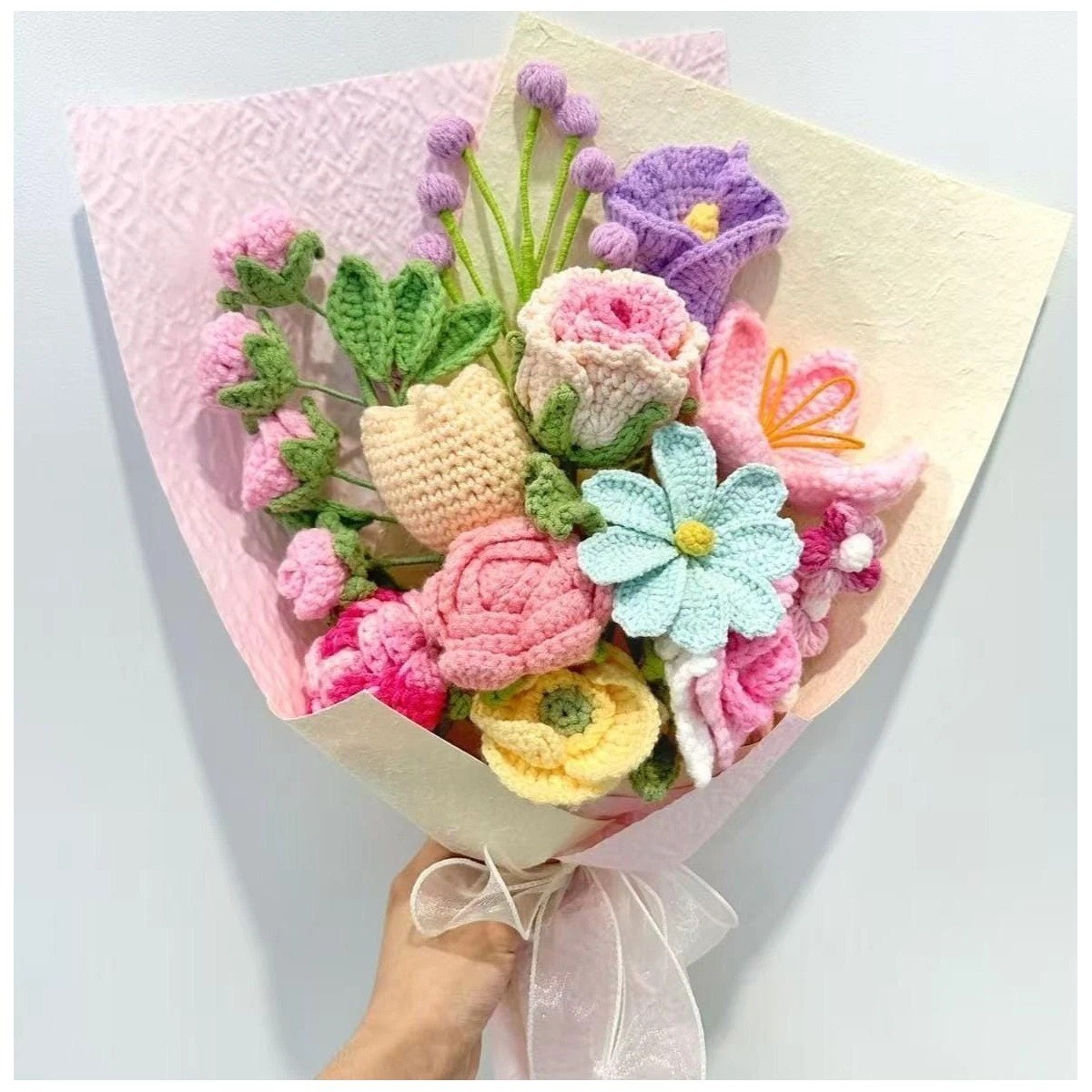 Pastel Mixed Crochet Flower Bouquet Birthday Gift for Mom