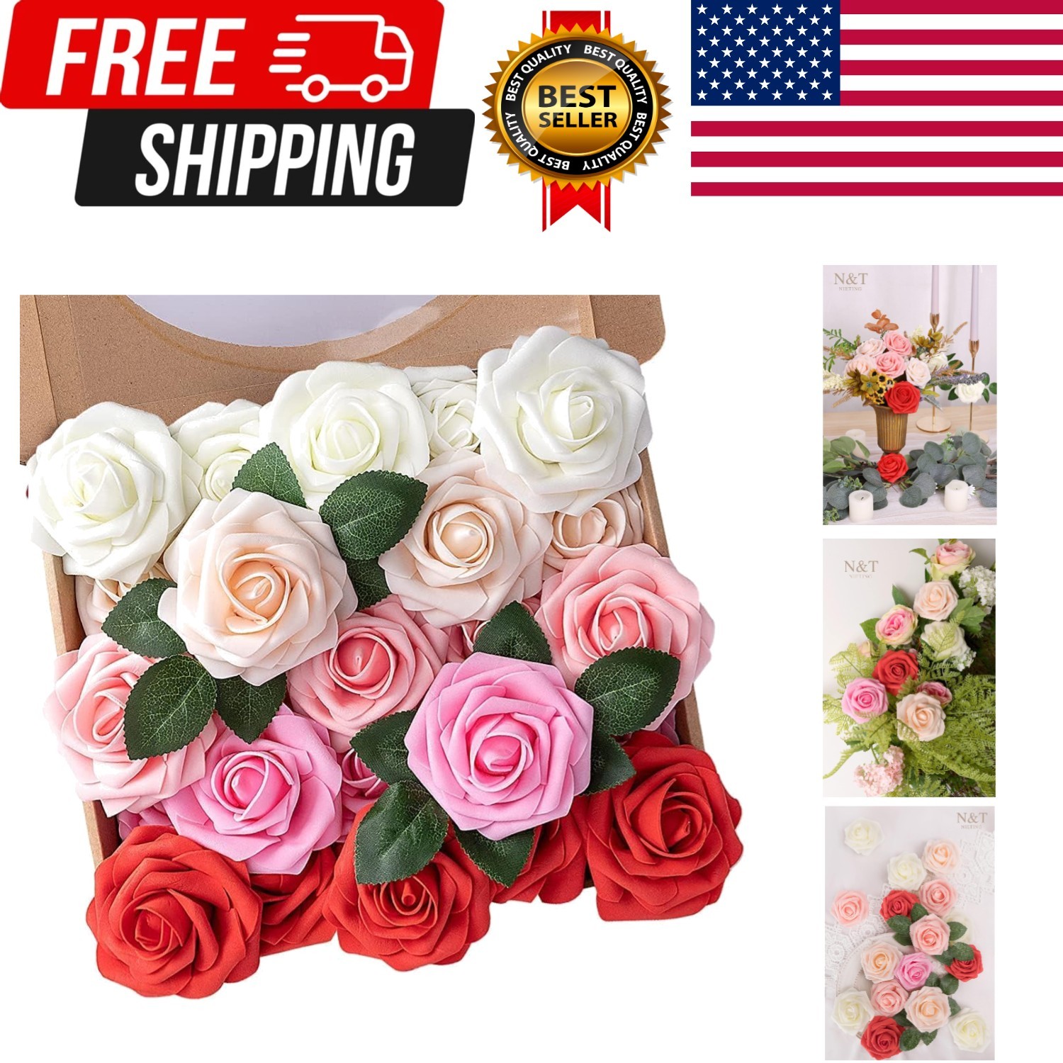 Artificial Flowers 25pcs Real Looking Artificial Roses with Stems for Valenti…