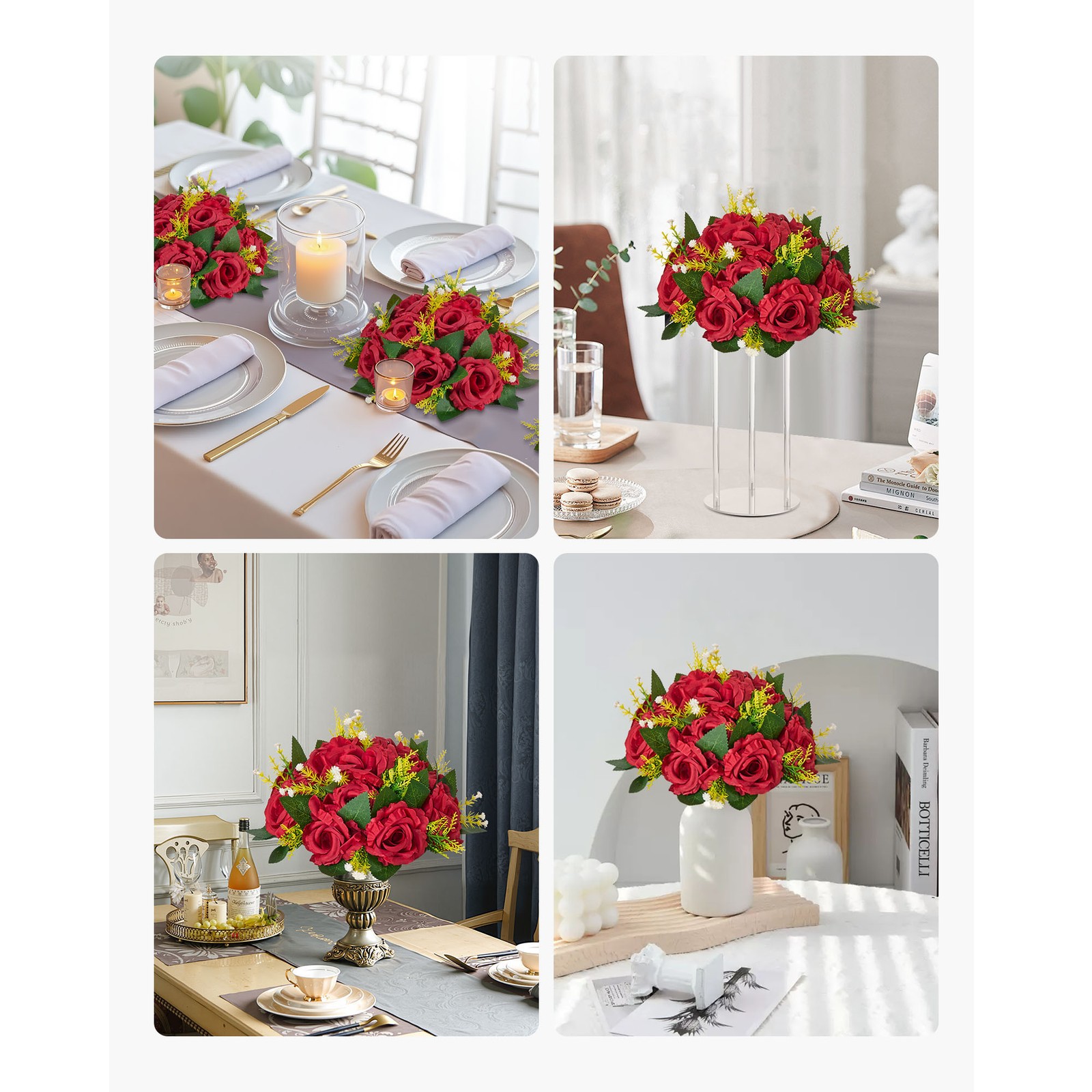 Uimoso Artificial Flower Balls for Wedding Decorations, Set of 10, Red