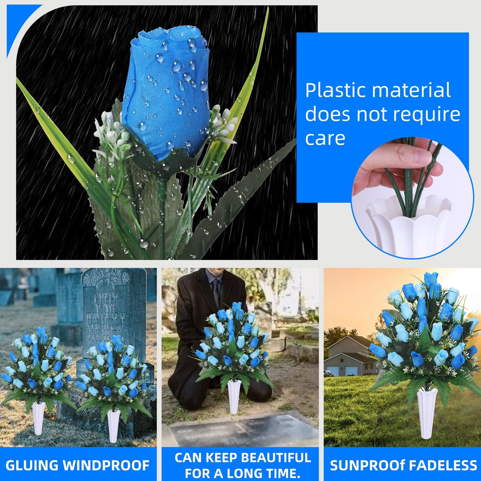 Lodou Artificial Cemetery Flowers,Outdoor Grave Decorations Roses,Arrangement…