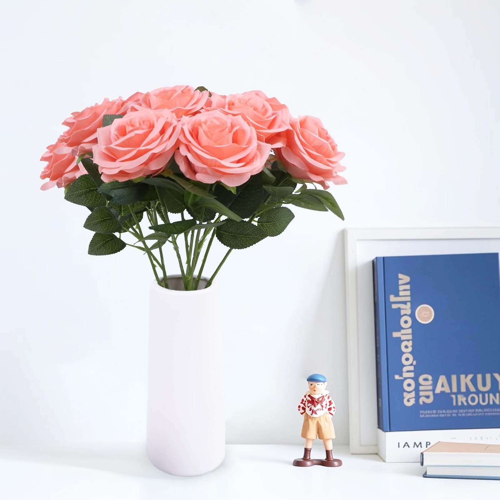 NEVISI 50Pcs Coral Peach Silk Roses with Stems Artificial Flowers