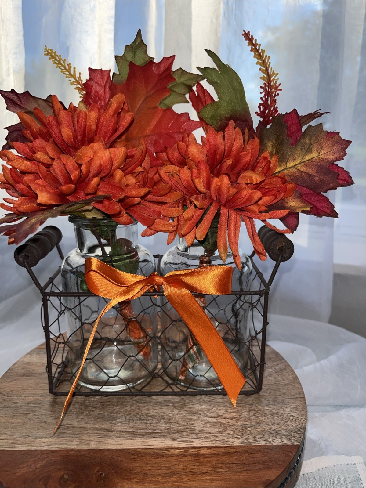 Fall Artificial Flower Arrangement Chrysanthemum Wheat & Oak Leaf
