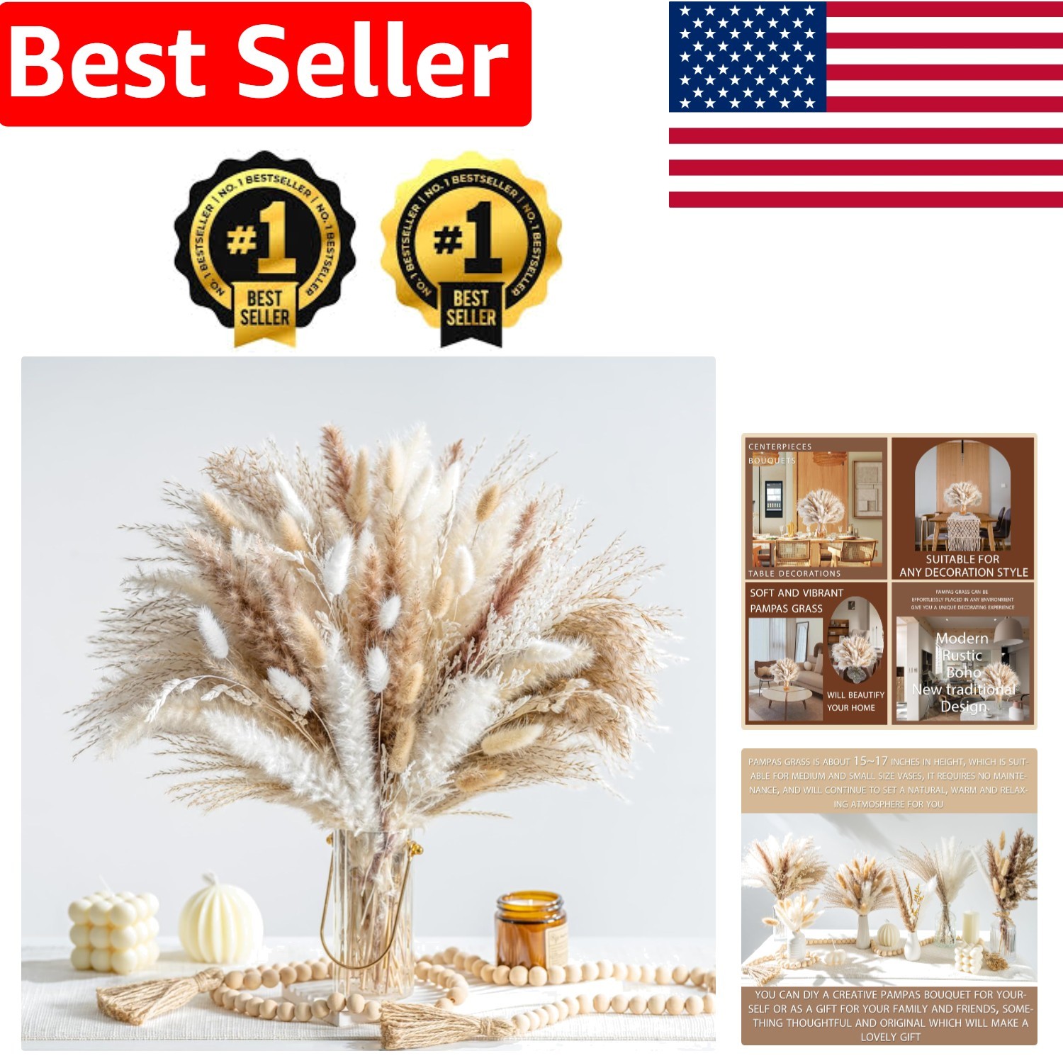 Elegant 130PCS Pampas Grass Bouquet – Natural Dried Flowers for Every Occasion