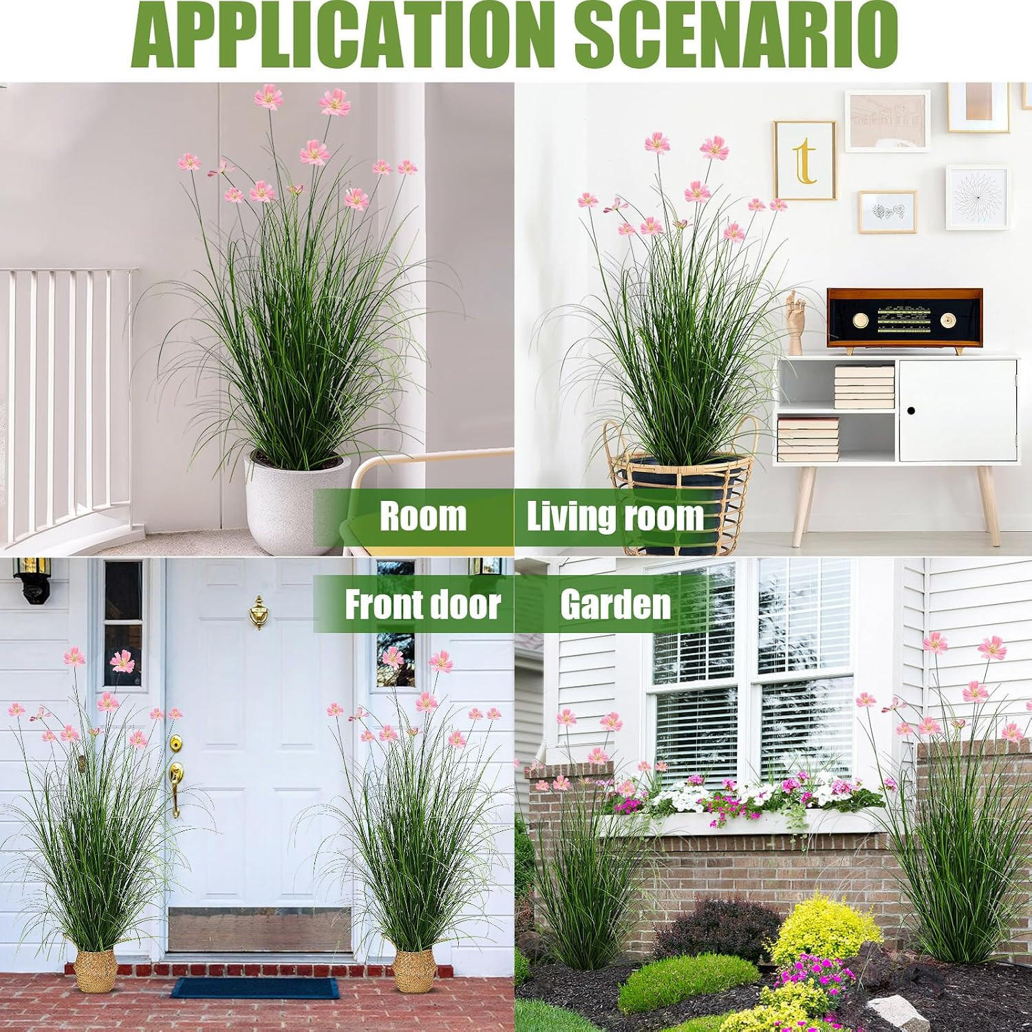 2 Pack 47In/4Ft Artificial Grass with Fake Flowers Faux Plants Outdoor Indoor Ta