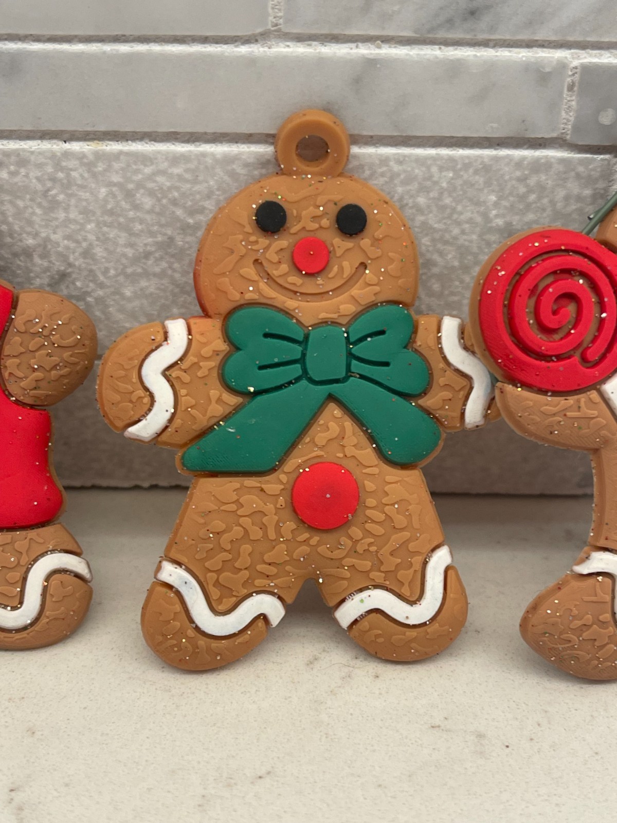Gingerbread Christmas Ornaments Lot 7 Rubber Cookie Candy Cane 2.75″ Tree Decor