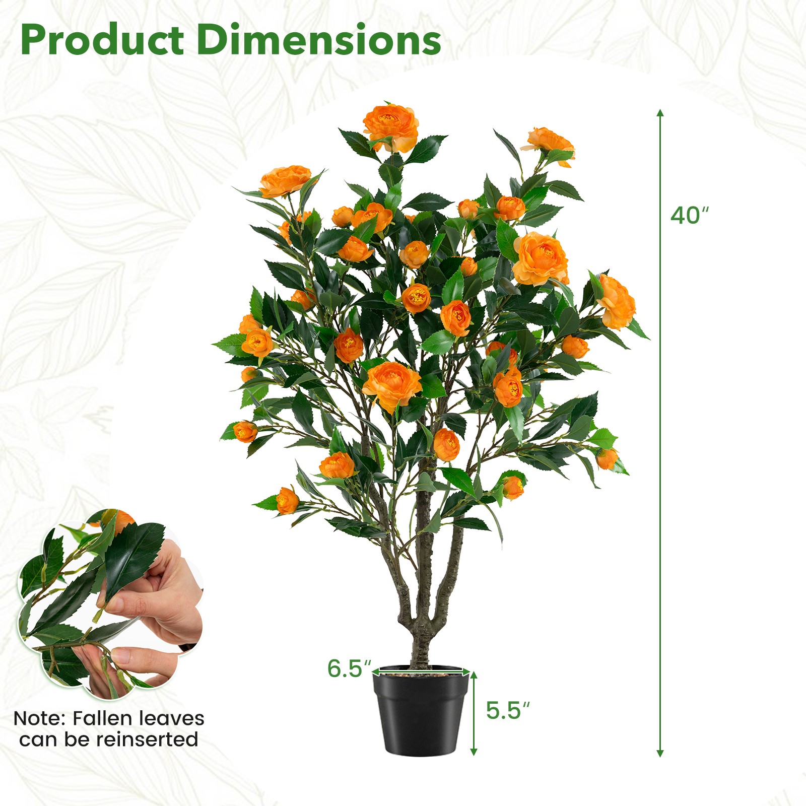 40″ Artificial Camellia Tree w/37 Flowers River Stones for Living Room Front