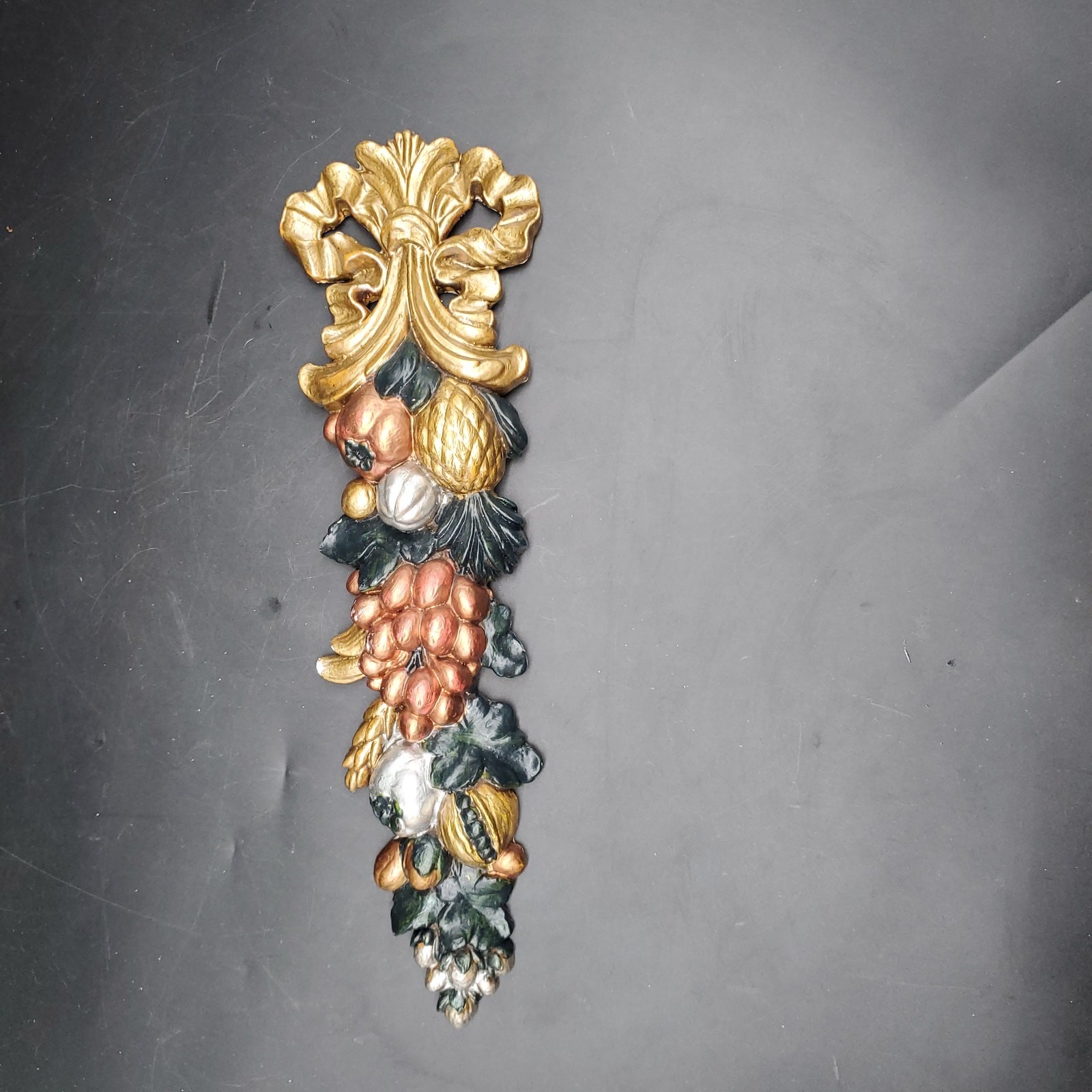 Vintage Italian Style Fruit Wall Plaque Toleware Gold Grapes Kitchen Decor