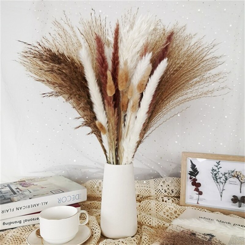 60PCS Natural Dried Pampas Grass Reed Flower Bunch DIY Flower Home Decor Supply
