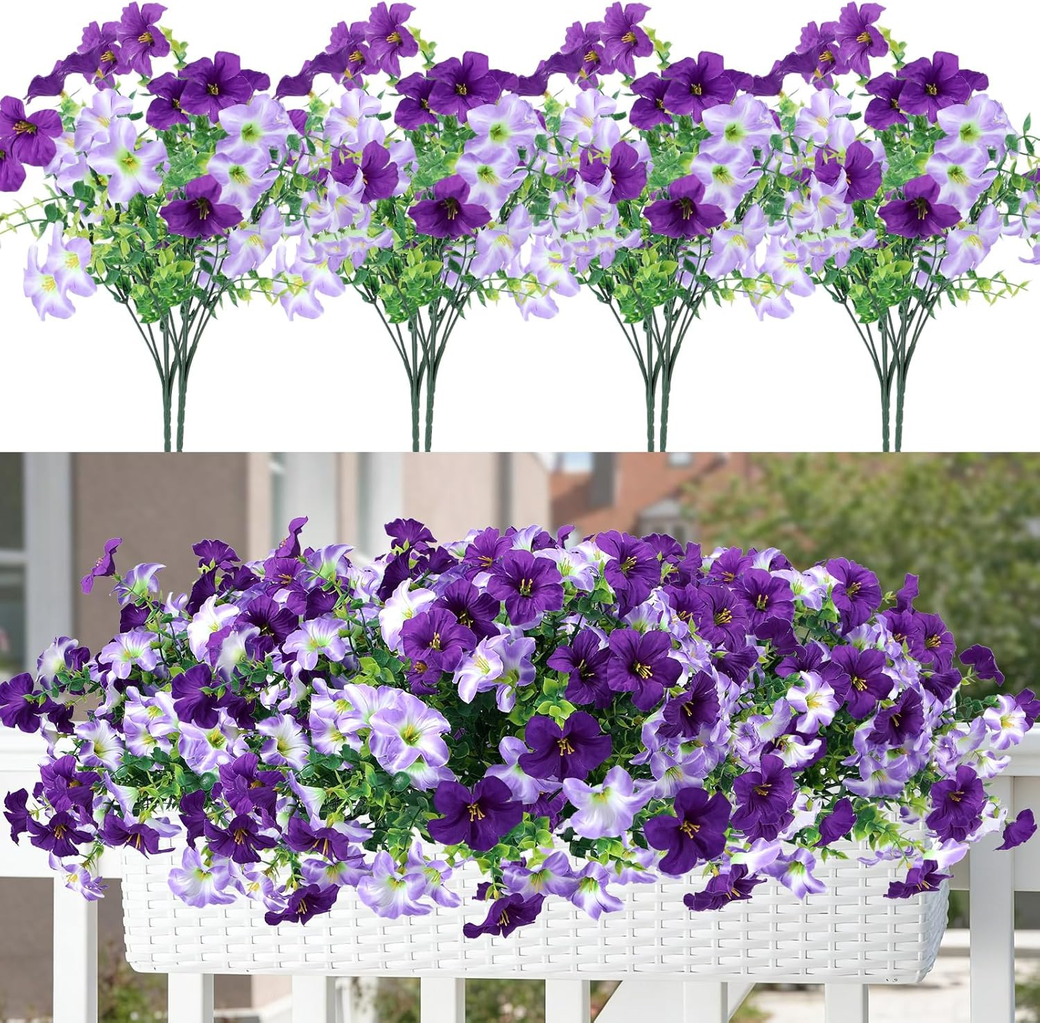 Artificial Flowers Plants for Outdoors, 12 Bundles UV Resistant Fake Small Faux