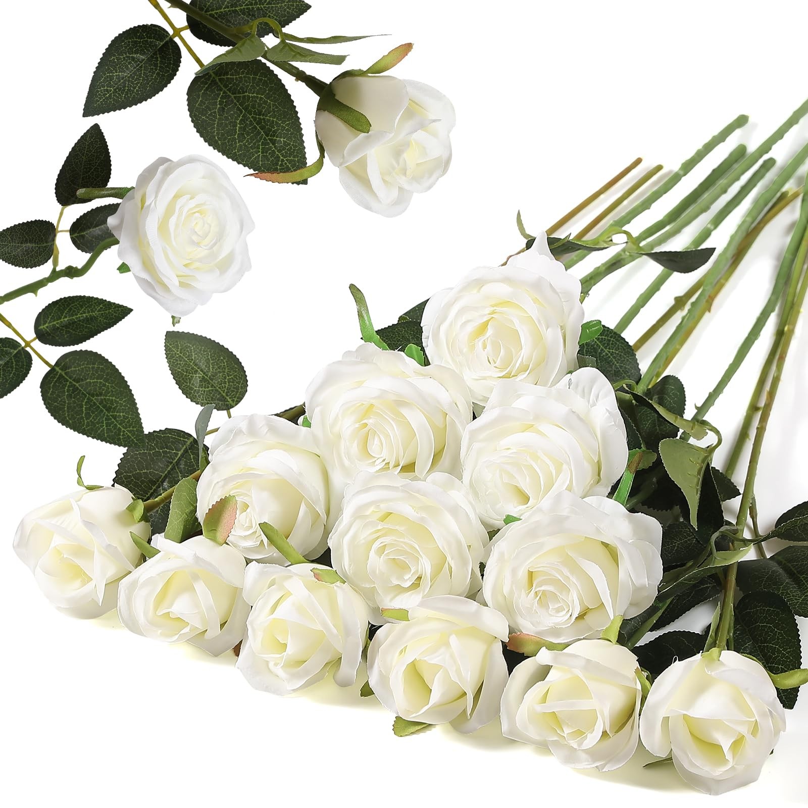 12PCS Artificial Silk Flowers Realistic Roses Bouquet Long Stem for Home Wedding