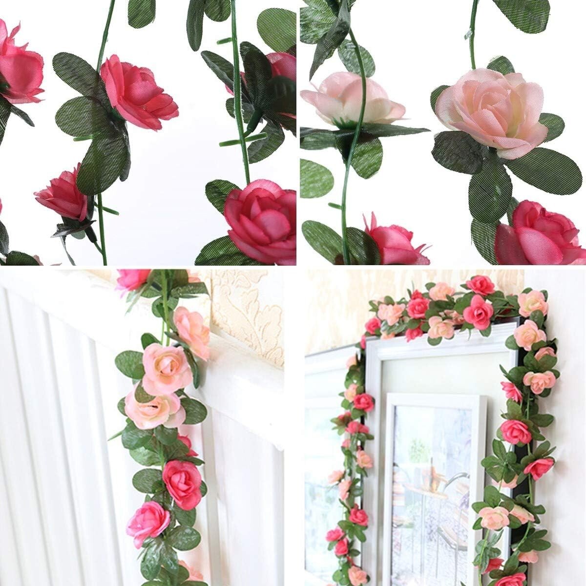 Fake Rose Vines Flowers Plants, 2 Pack 8.2 Feet Artificial Rose Flower Vine