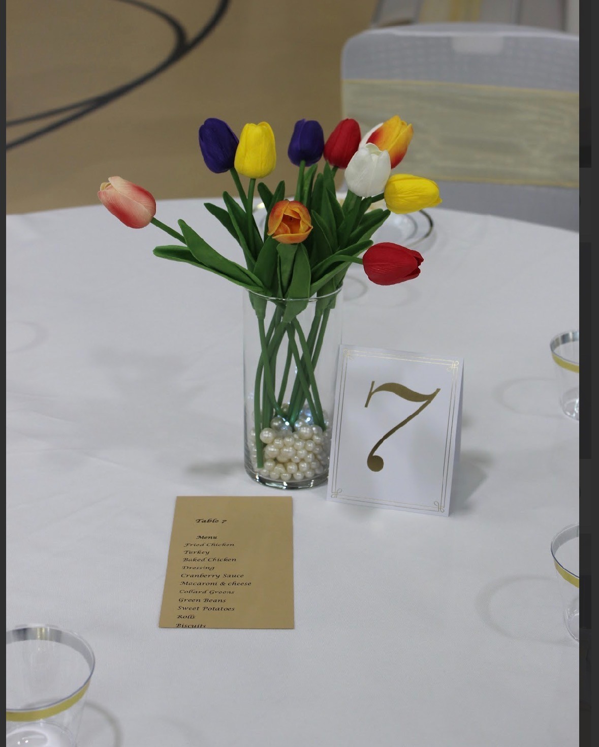 Silk Real Touch multicolor tulips in vase with faux pearls