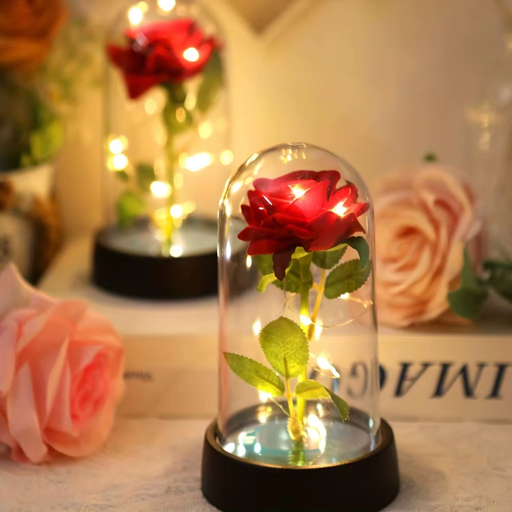 Wedding Birthday Valentine Day Gift Eternal Rose Flower Colorful Luminous Orname