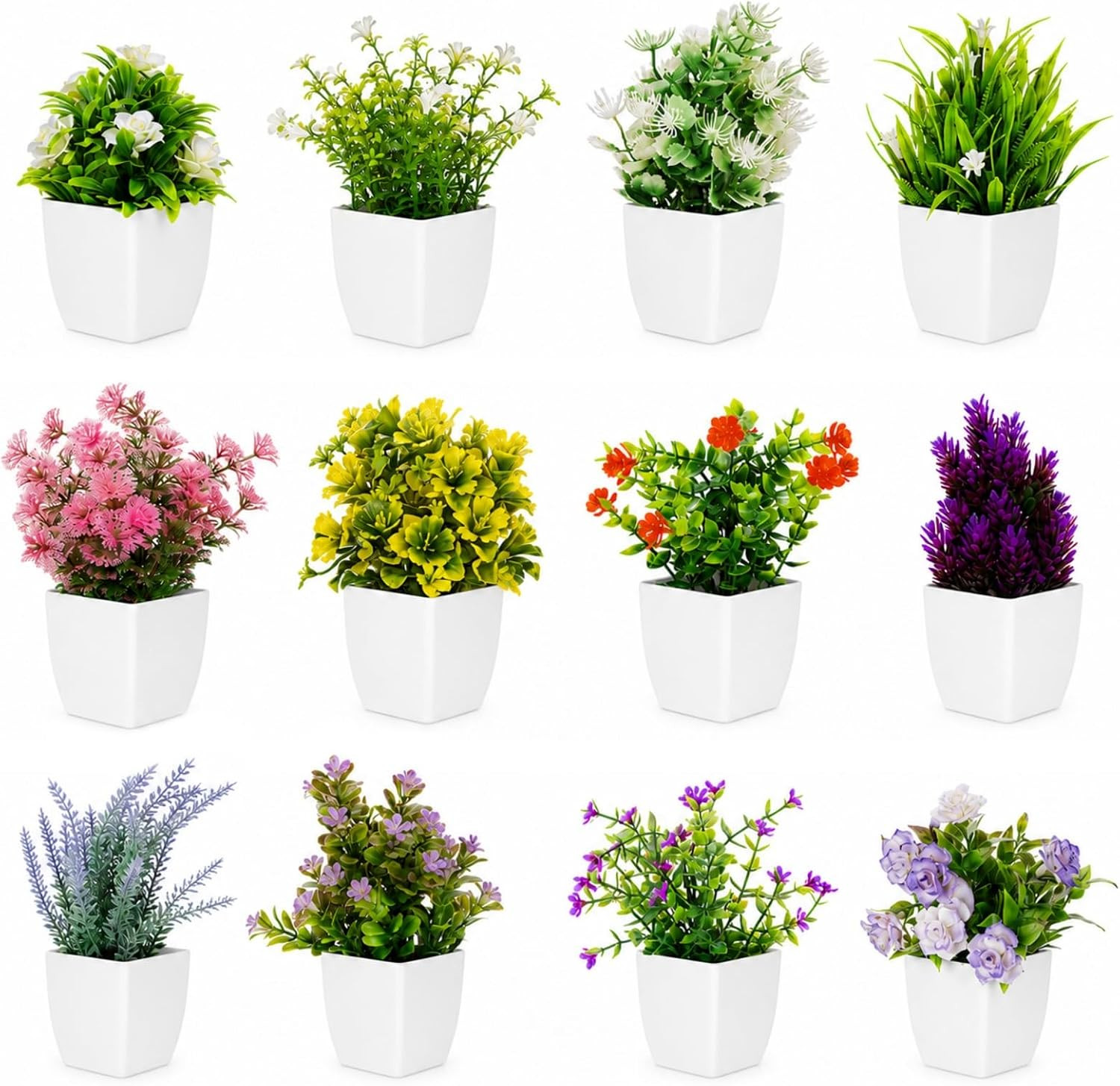 12 Pack Mini Fake Plants in White Pots for Home & Office Decor