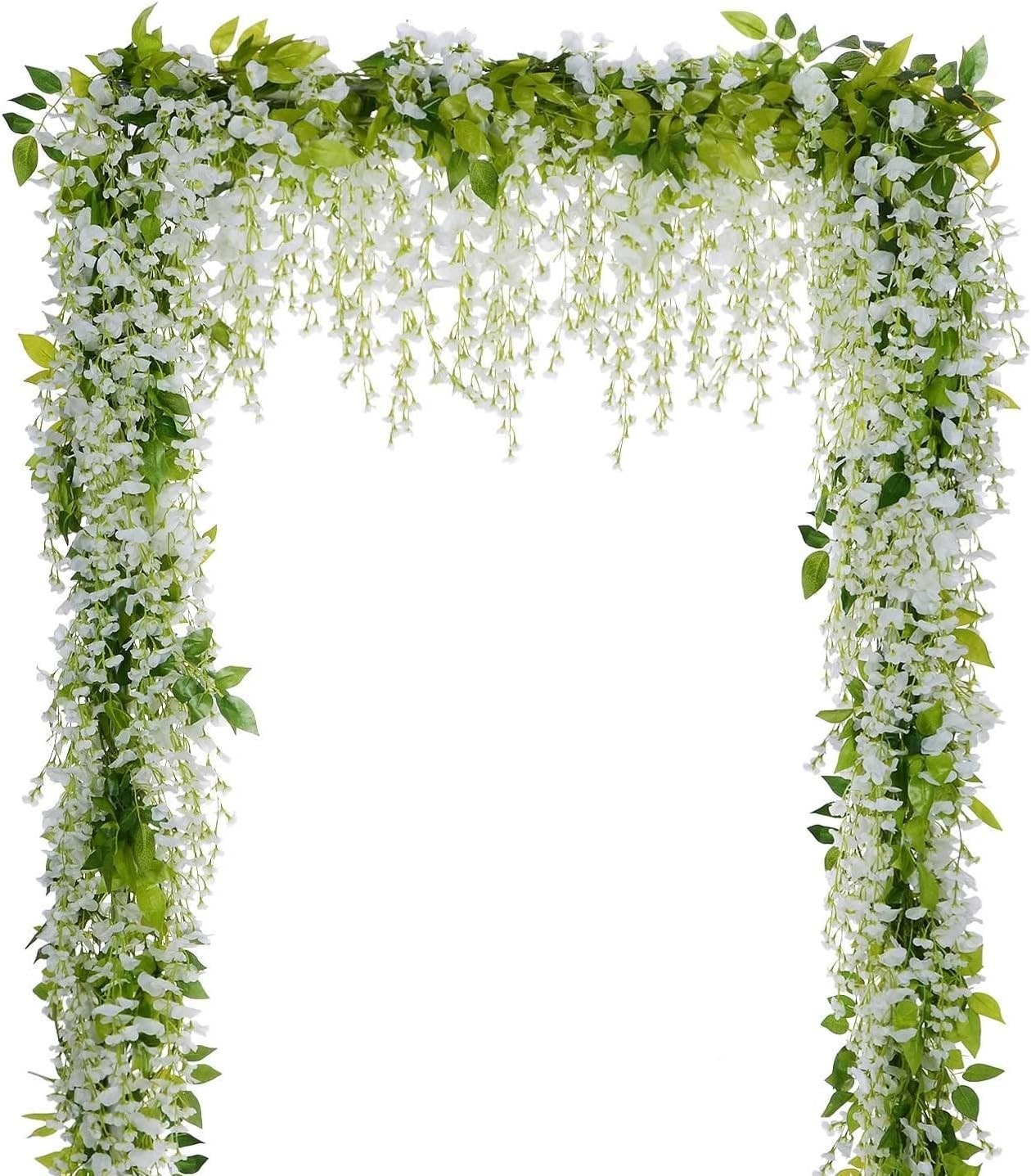 28.8ft Wisteria Artificial Flower Garland – White Silk Vine for Elegant Weddings