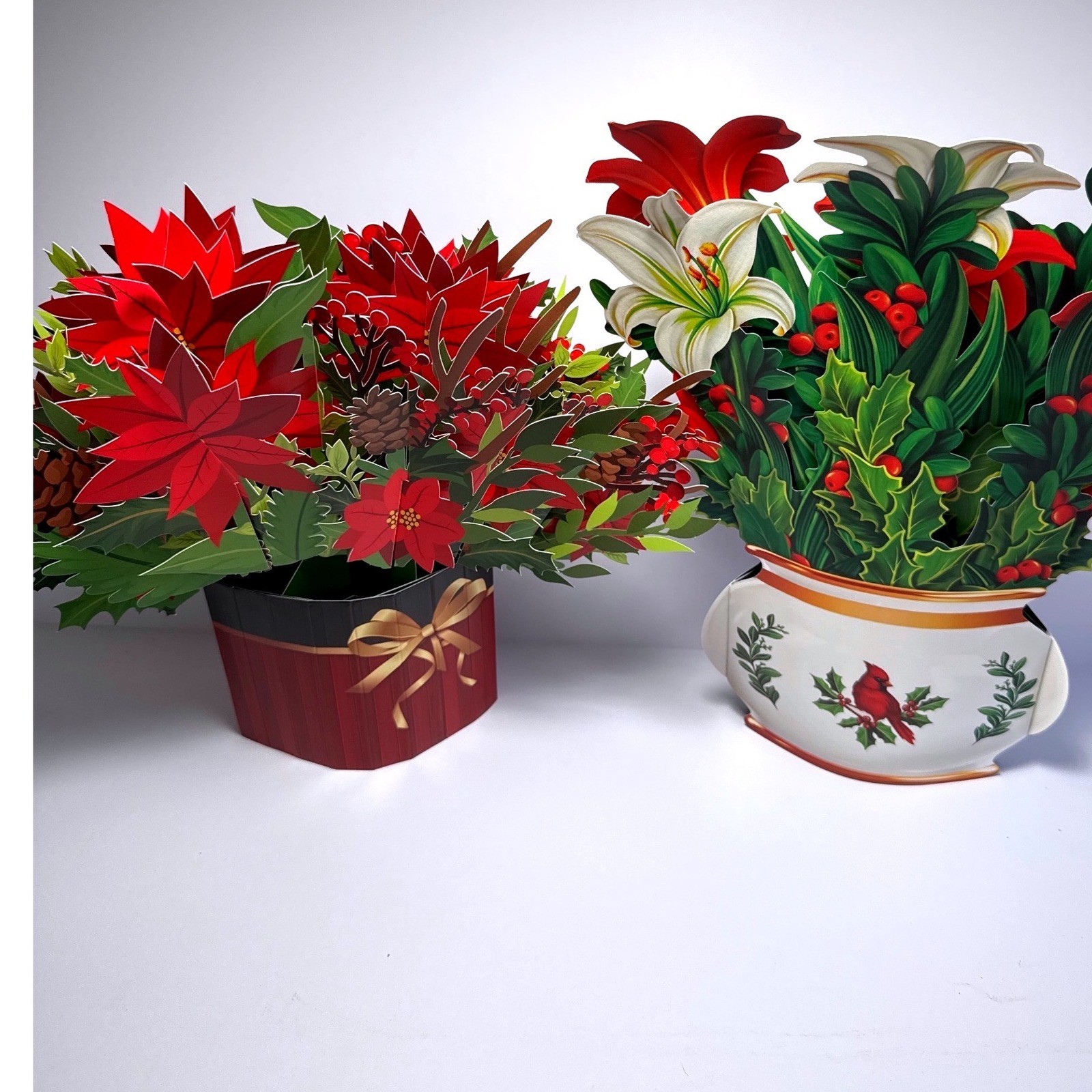 Freshcut Paper 3D Pop Up Flower Bouquets 2ct Red White Christmas Holiday Decor