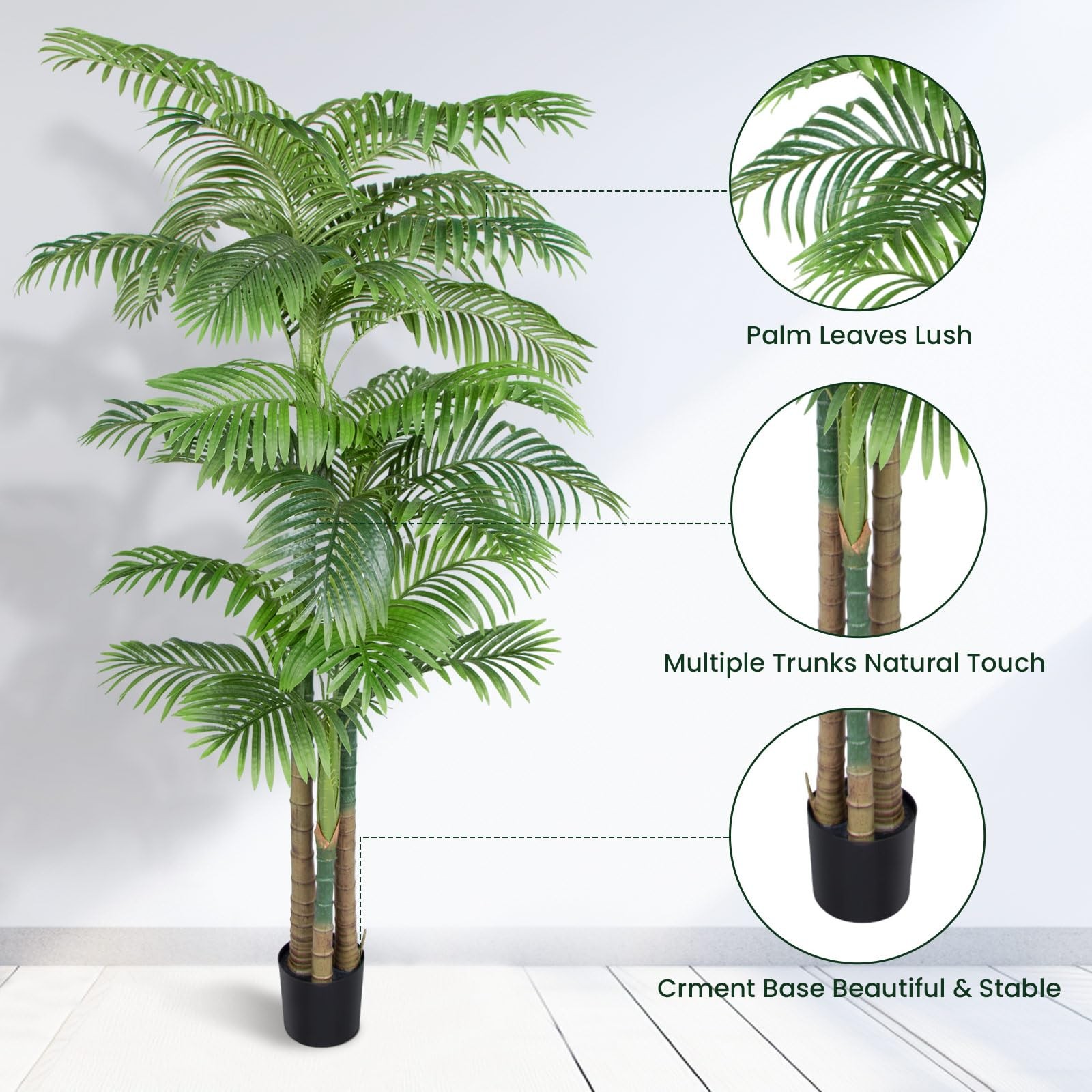 7.5ft Tall Triple Golden Cane Palm Artificial Tree Palm Silk Tree in Plastic …
