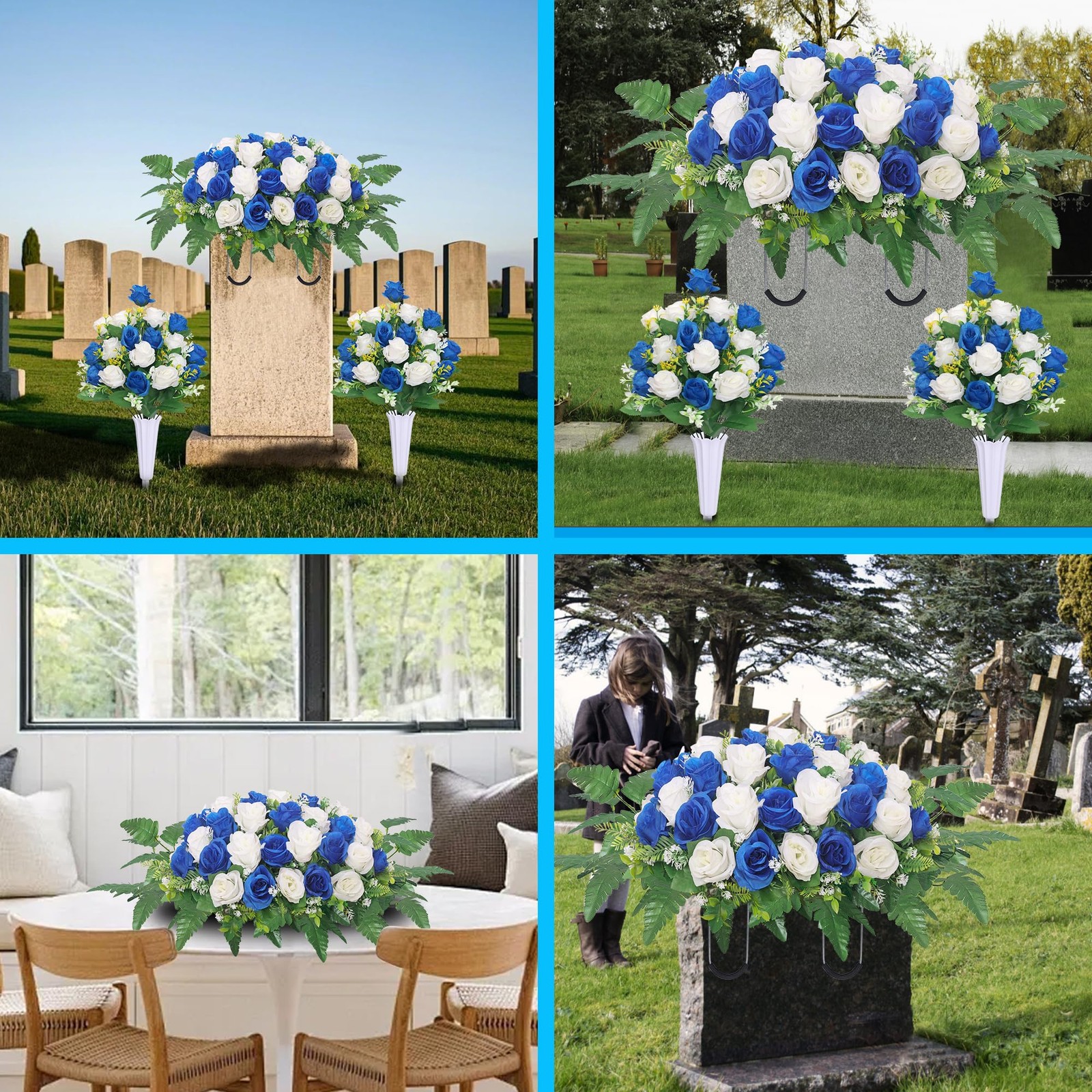 Hibsotco Artificial Cemetery Flower Saddles, Cemetery Memorial Flowers with V…