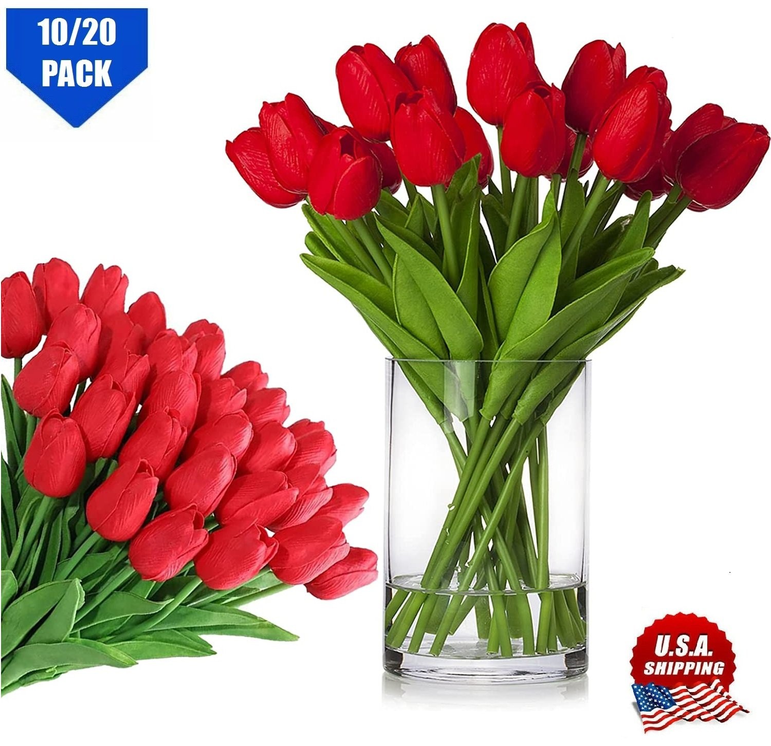 10/20x Faux Tulips Red Fake Tulips Realistic Artificial Flowers for Home Decor