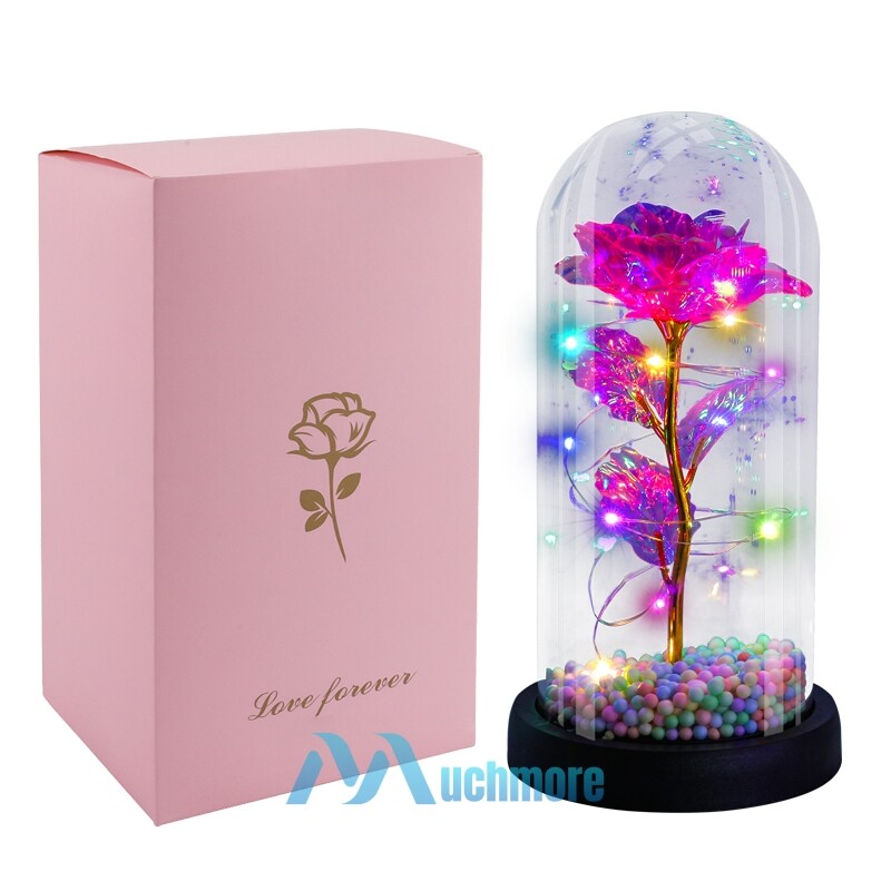 Light up Rose Flower in Glass Dome with RGB LED Lights Gift for Birtday Wedding