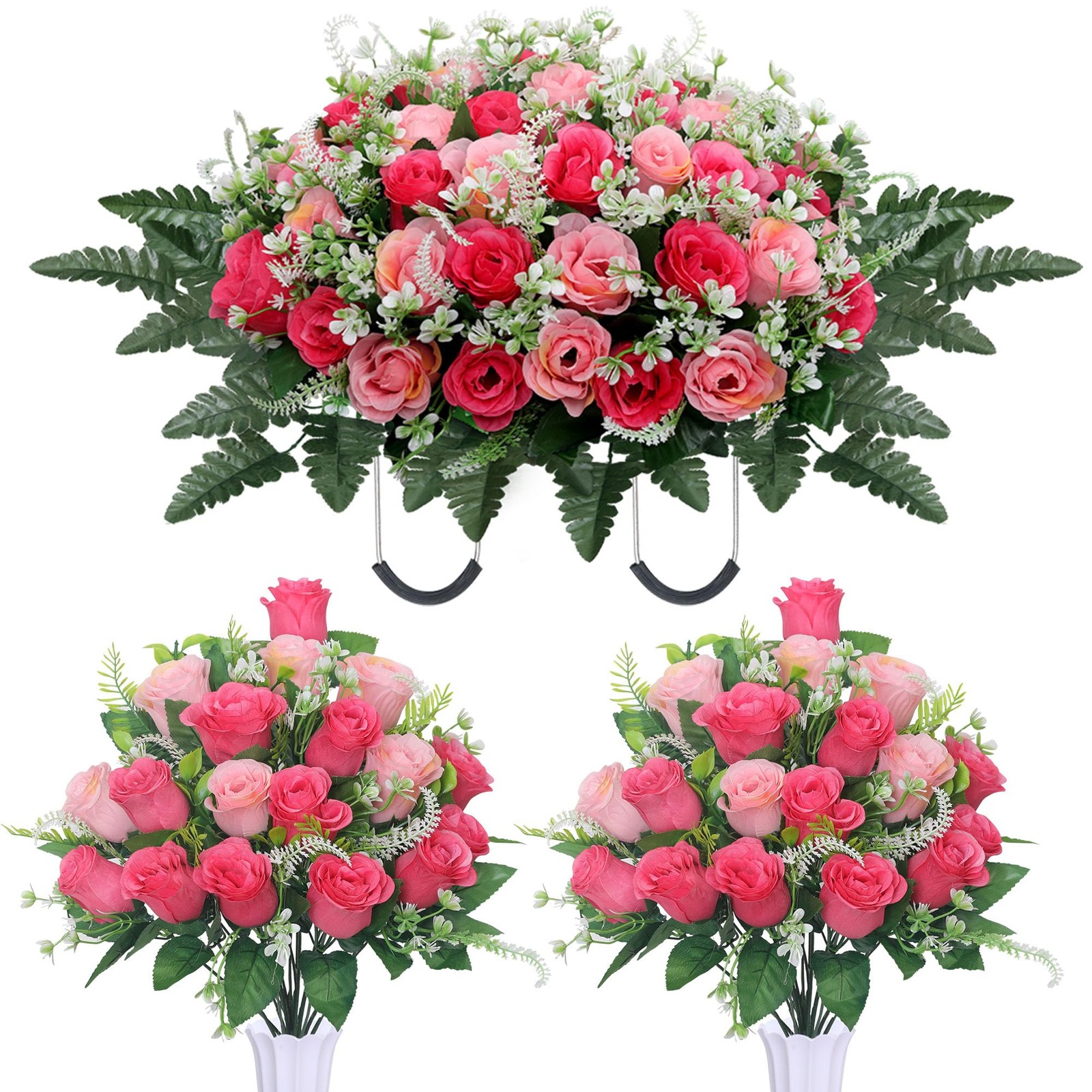 LOSFOTBO 3pcs Headstone Flowers Saddle for Tombstone,Cemetery Flower Memorial…