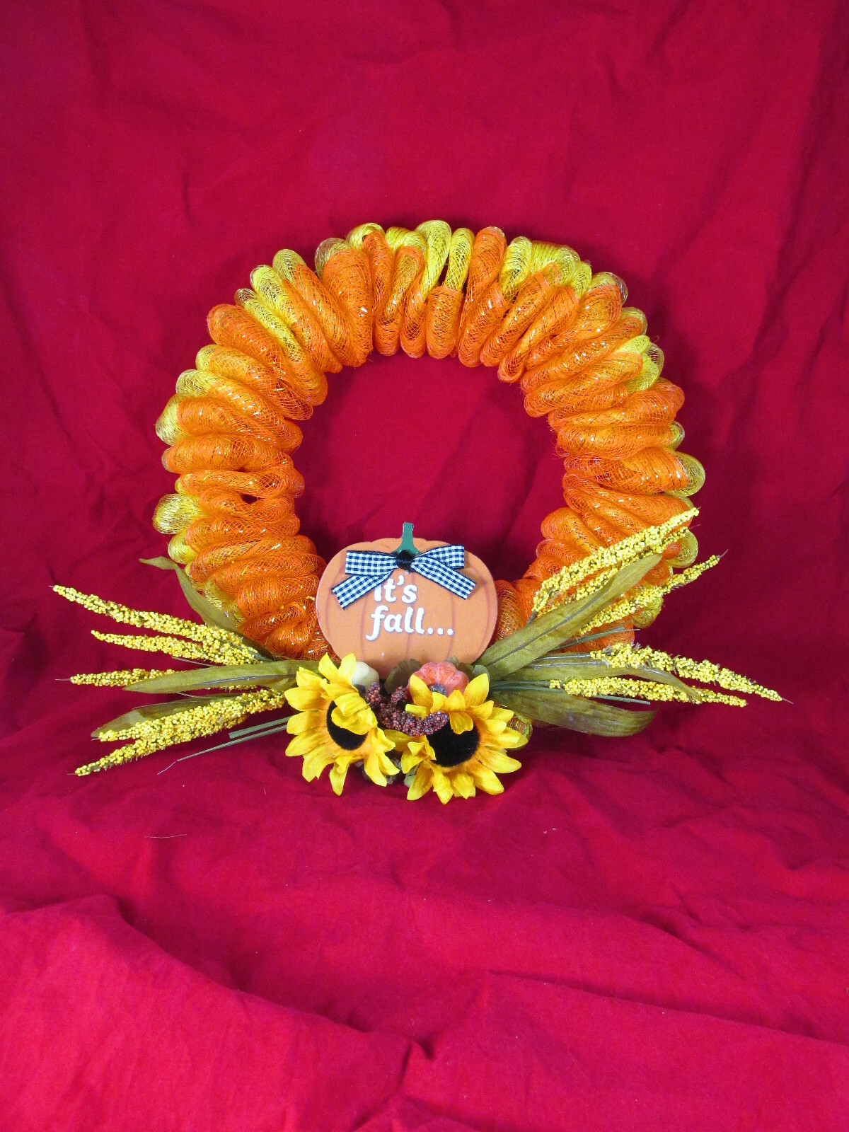 Orange and Yellow Deco Mesh Fall Bubble Wreath