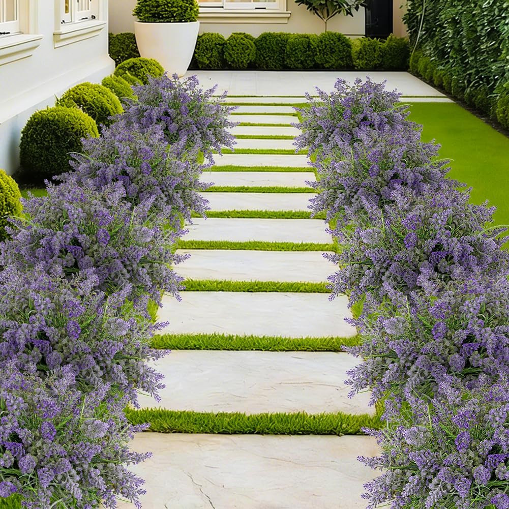 17.7″ UV Resistant Faux Lavender Flowers – 12 Bundles for Indoor & Outdoor Decor