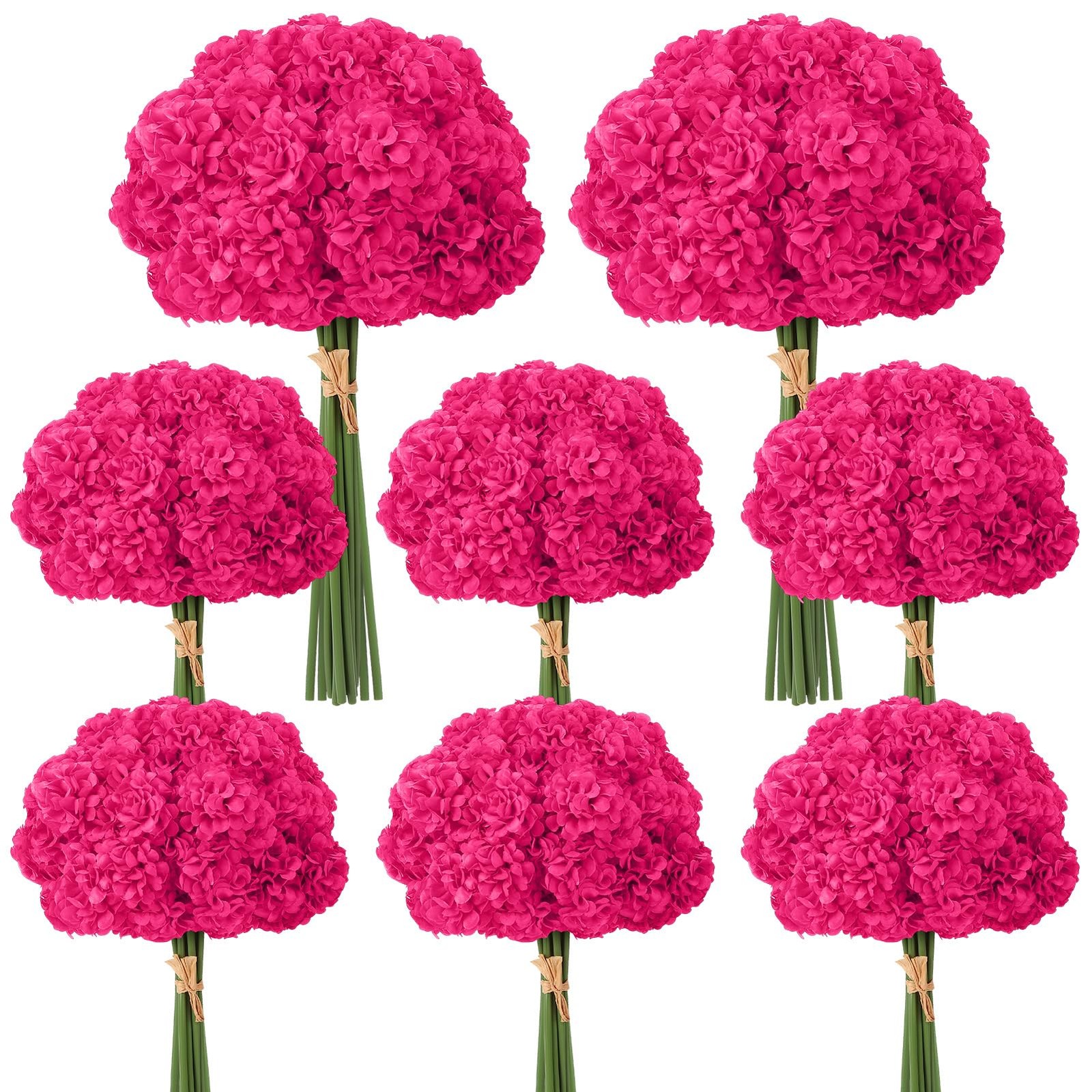 72 Pcs Hot Pink Hydrangea Artificial Flowers, Round Floral Bouquet for Home D…