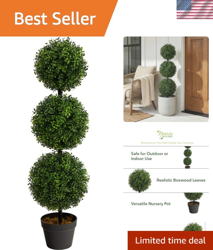 Low Maintenance 36in Faux Boxwood Triple Ball Topiary for All- Beauty