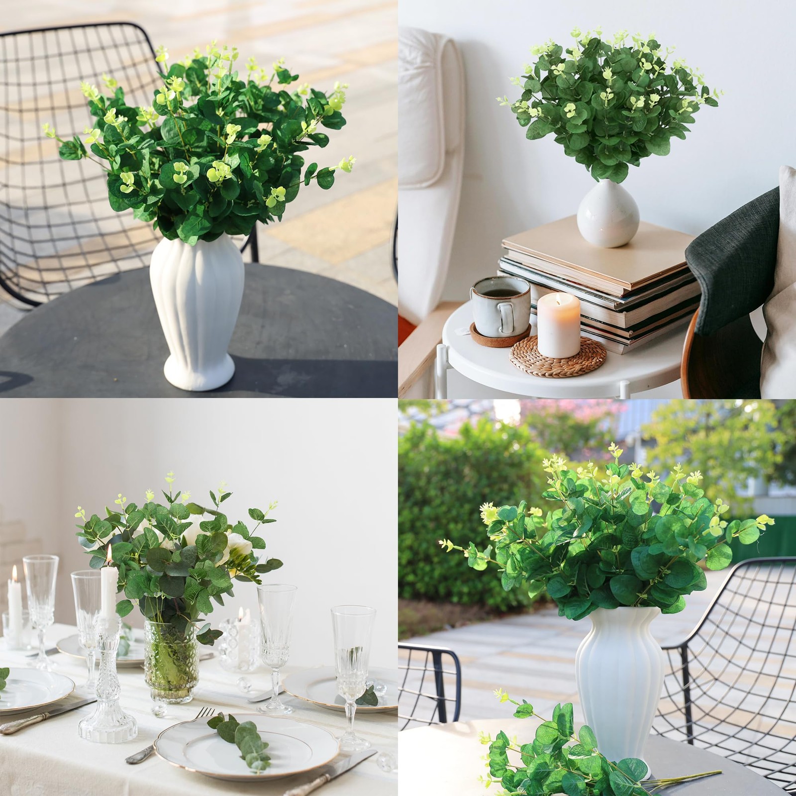 10 Pcs Faux Eucalyptus Stems Artificial Greenery Stems Green Fake Plants Leav…