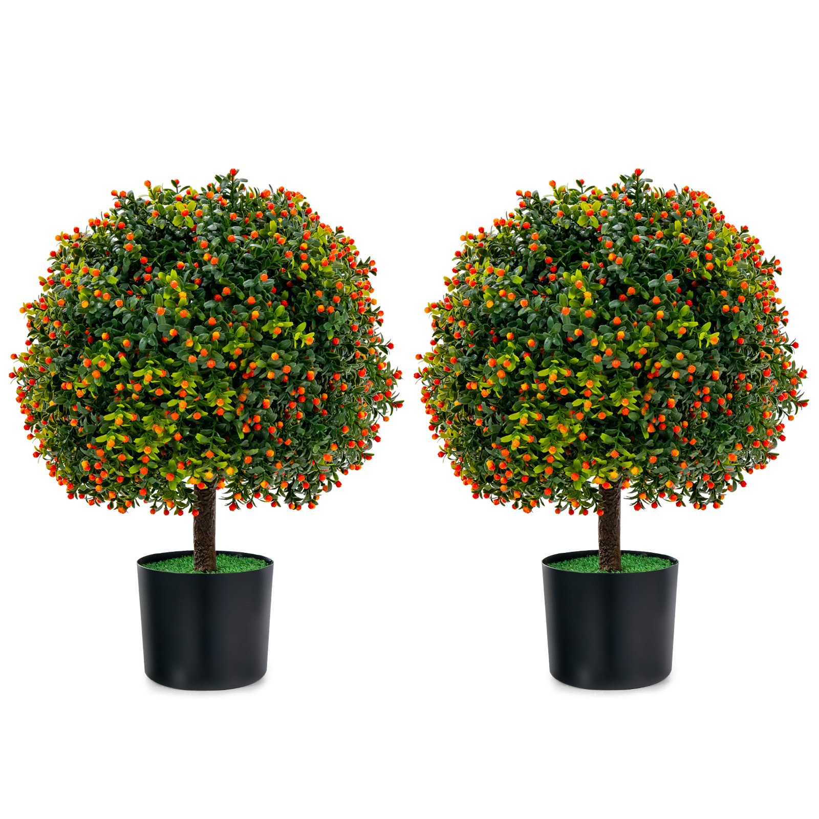 Set of 2 Artificial Boxwood Topiary Tree 22″ Decorative Ball Plants with Fruits