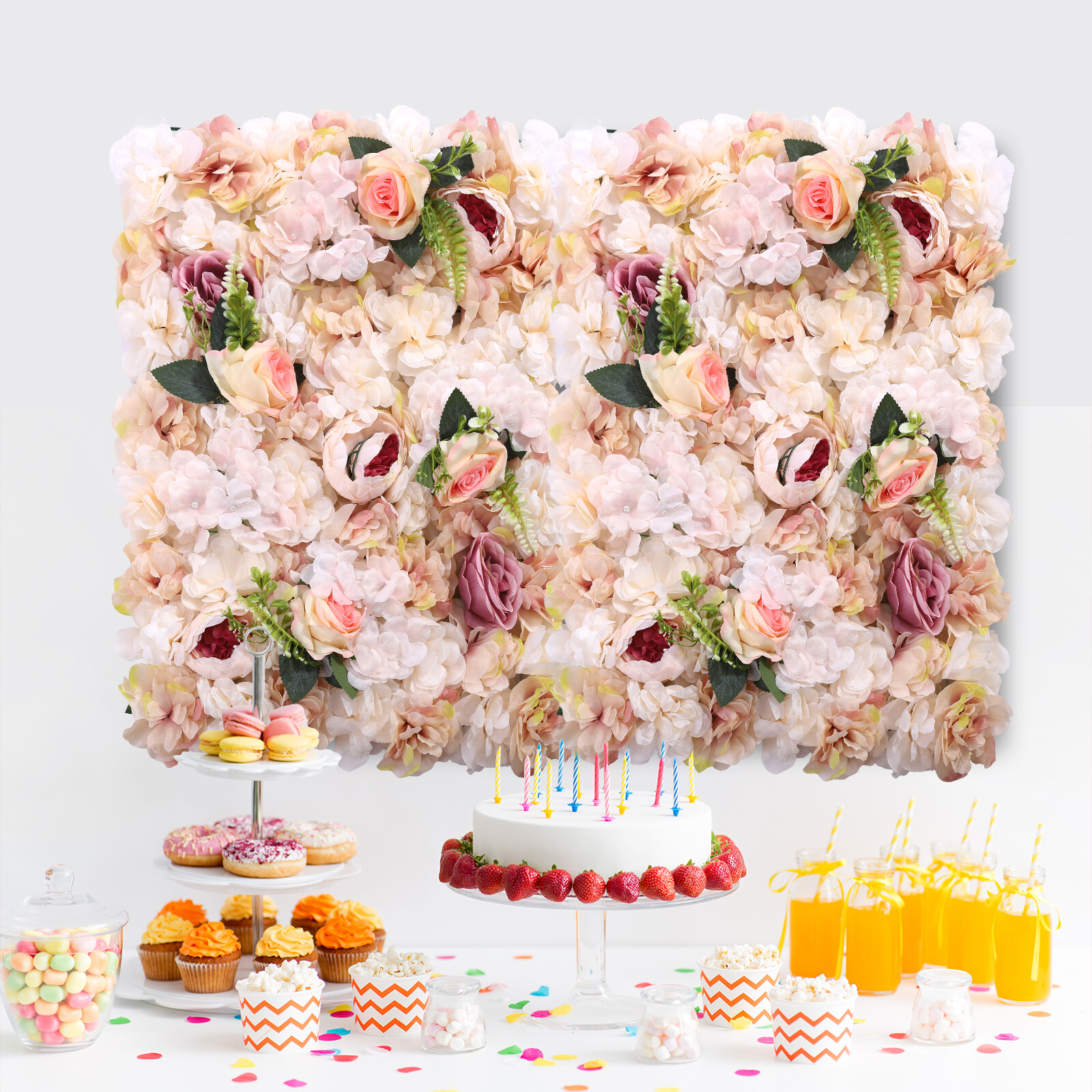 Artificial Flower Wall Backdrop Flower Panel 60*40CM Silk Rose Wall For Wedding