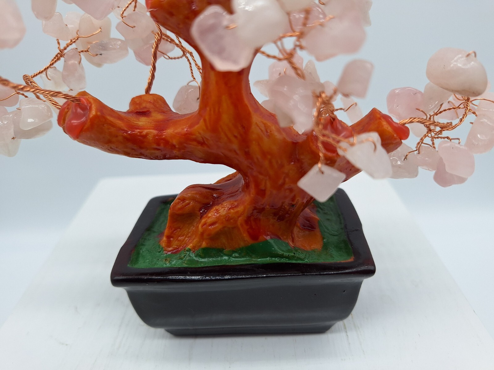 Bonsai Tree Natural Rose Pink Quartz Crystal 6 inches tall Money Tree