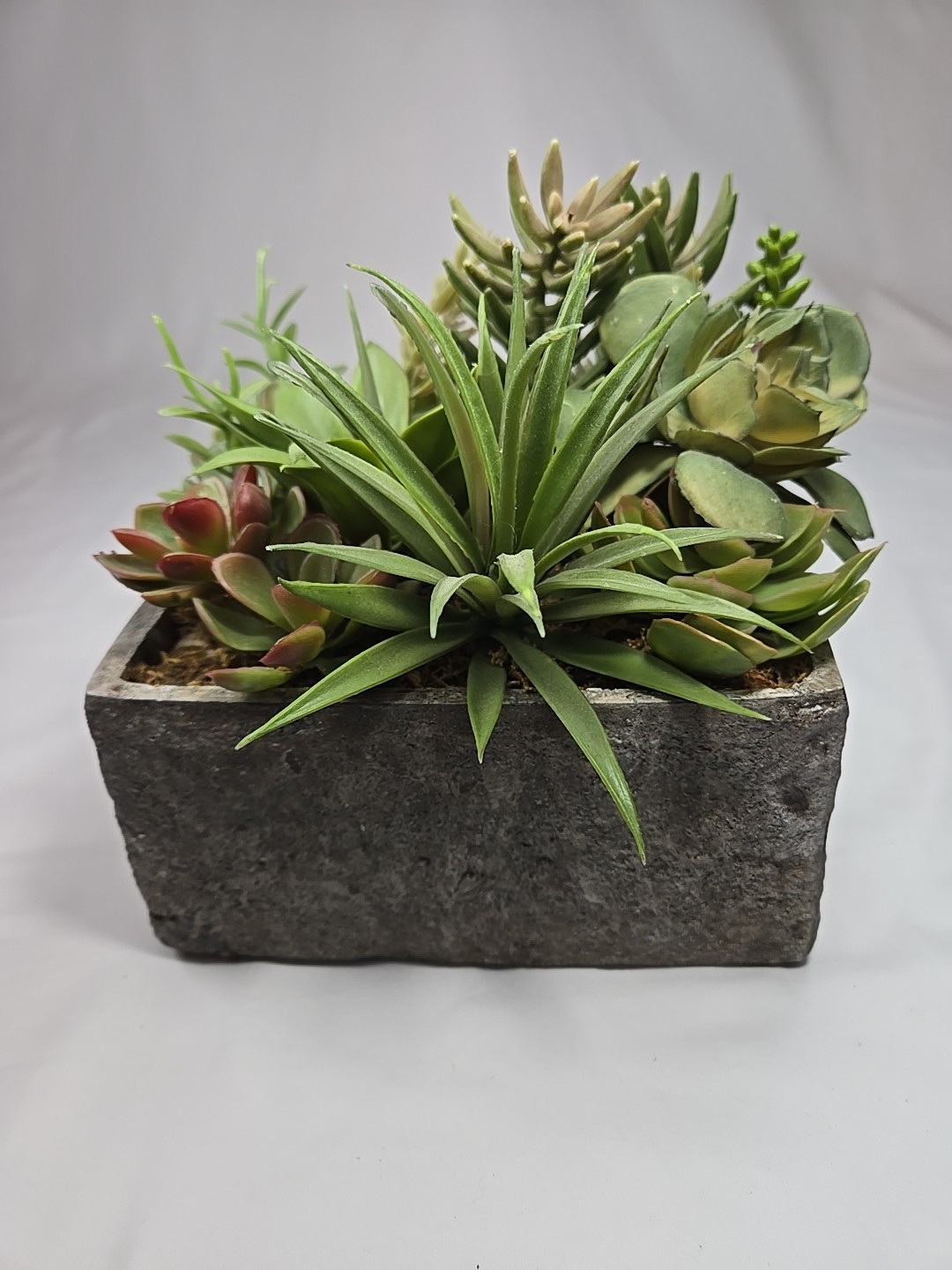 17 Pcs Assorted Artificial Succulents Faux Plants in Square Stone Looking Pot