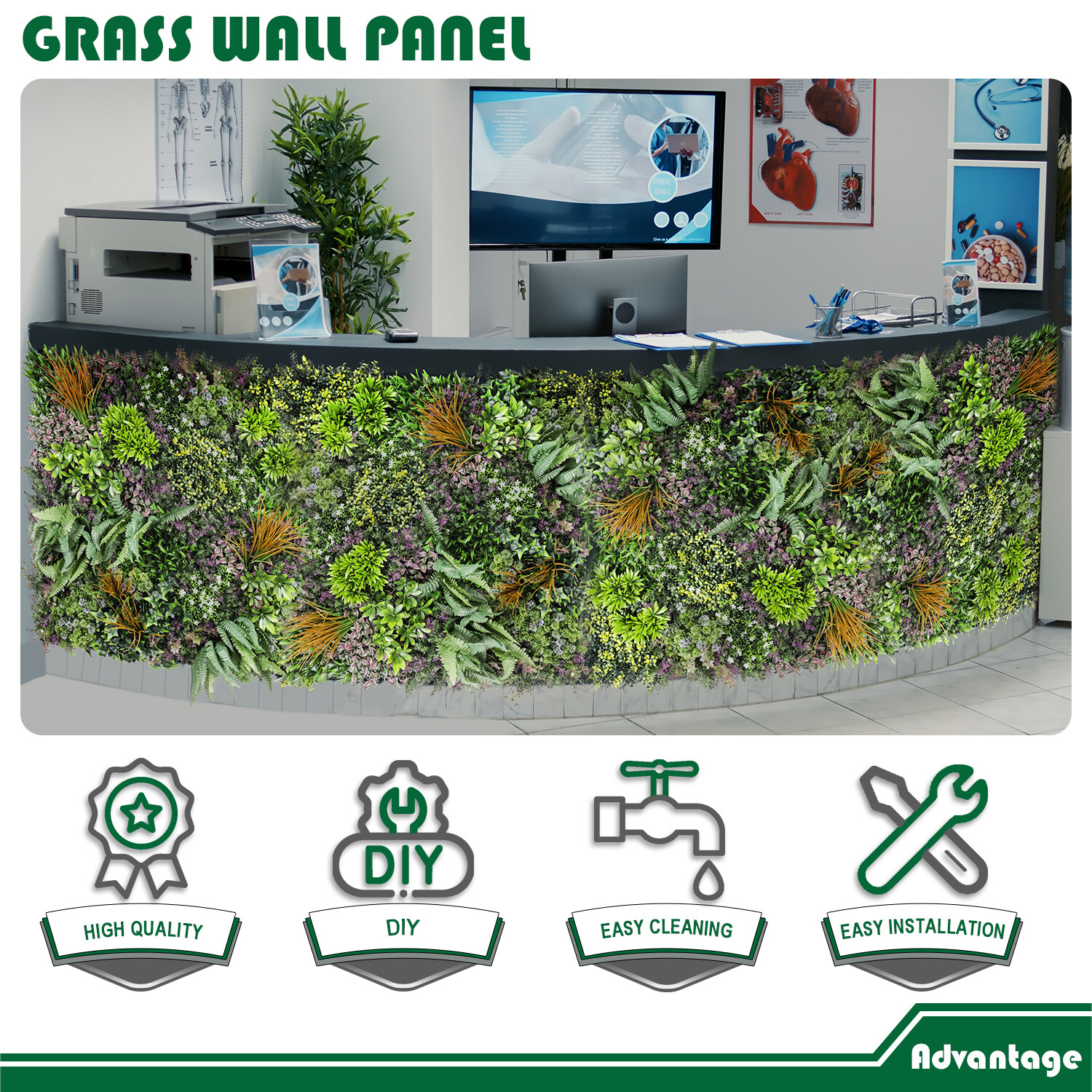 40″ Artificial Grass Mats 3D Mixed Plant Wall Ledge Decor For Home Festival #10