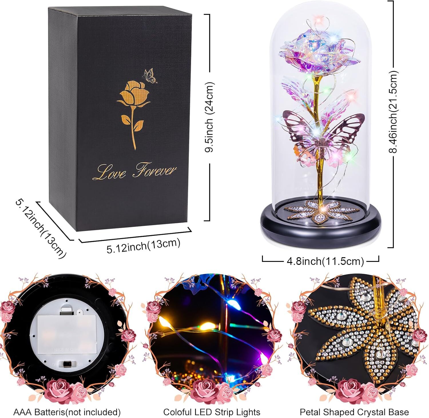 Galaxy Glass Rose in Light-Up Dome, Gifts for Women – Birthday, Mom, Friends
