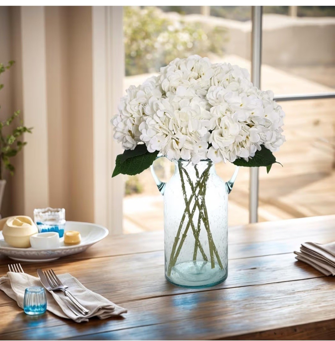 Kimura’s Cabin 6 Pcs. White Silk Hydrangea Flowers-17.7″ Tall-NEW IN ORIG BOX