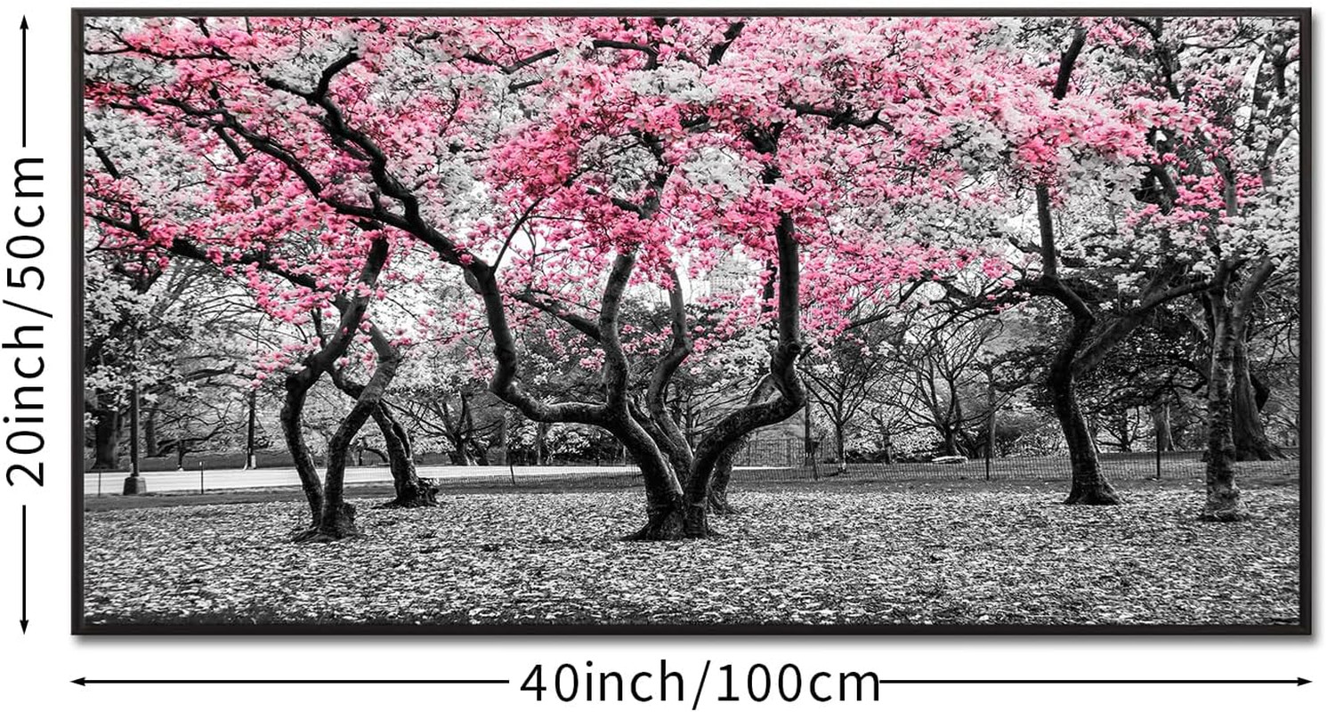 Cherry Blossom Trees Canvas Art with Black Floater Frame – NYC Park Decor