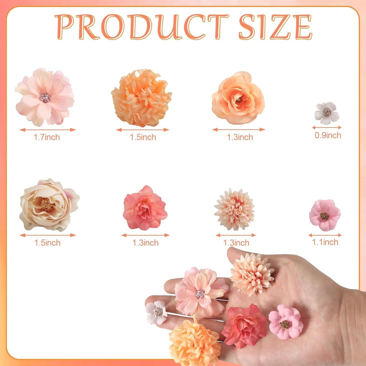 Small Artificial Flower Heads 2-4 cm, Fall Silk Faux Orange Peony Daisy Rose,…