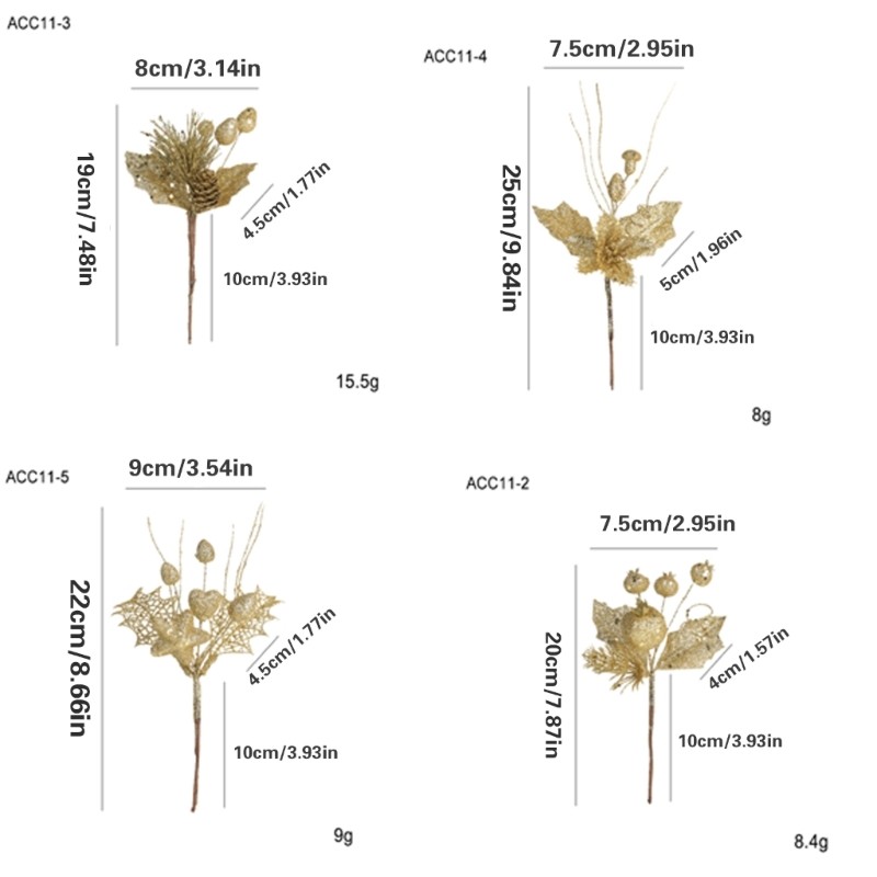 Set of 10 Gold Berries Twigs Picks for Festival Tree and Home Holiday Decoration