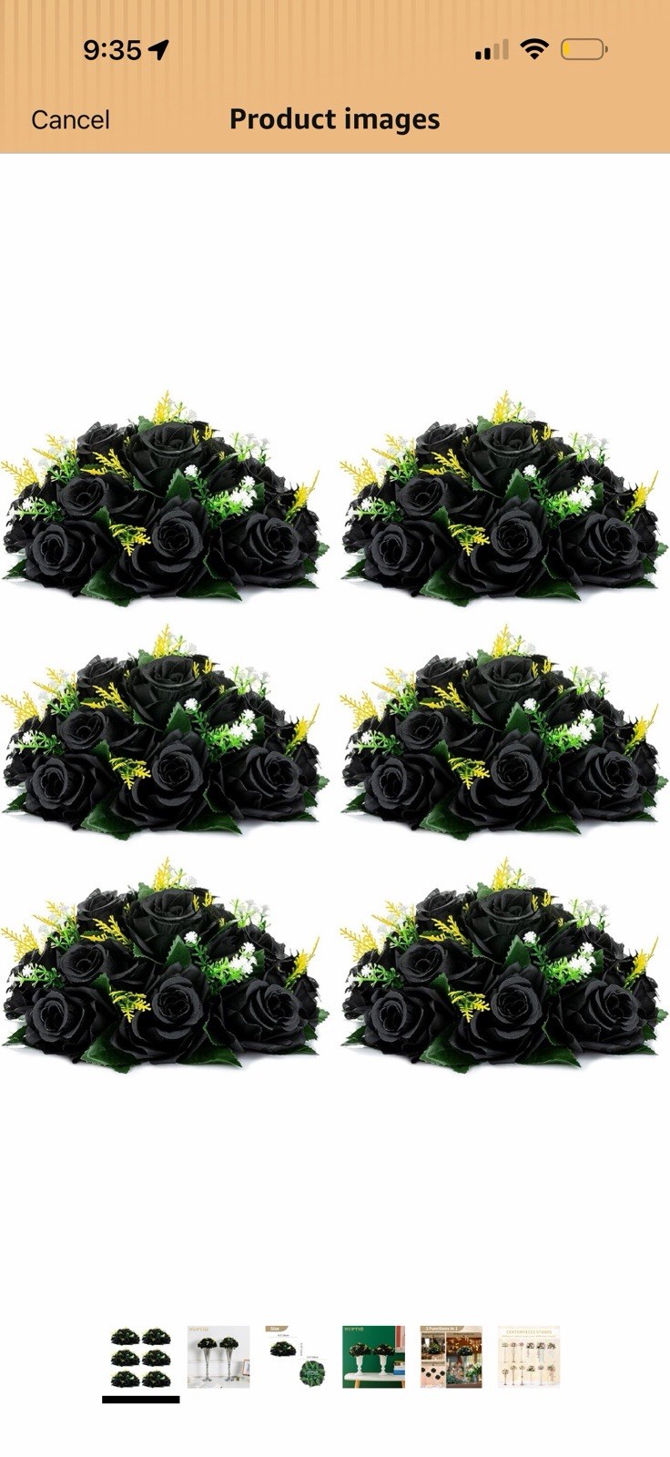 Black Artificial Roses Flowers: 6 Pcs Fake Flower Bouquet Halloween Decorations
