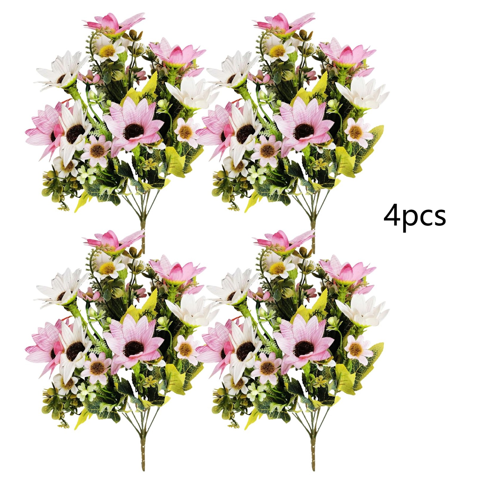 4 PCS Pink Artificial Daisies Wildflower Fake Silk Flowers Bouquet Home Decor