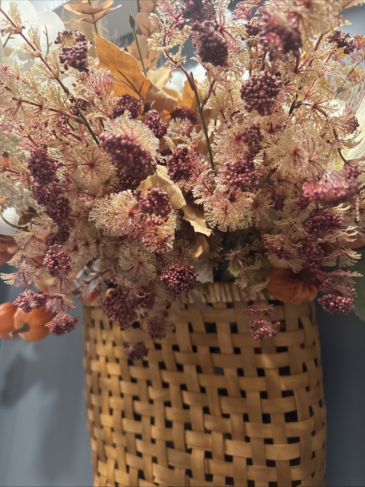 Large Fall Wedding Fake Flower Lot 38 Bunches W Mushrooms Pumpkins Autumn Basket